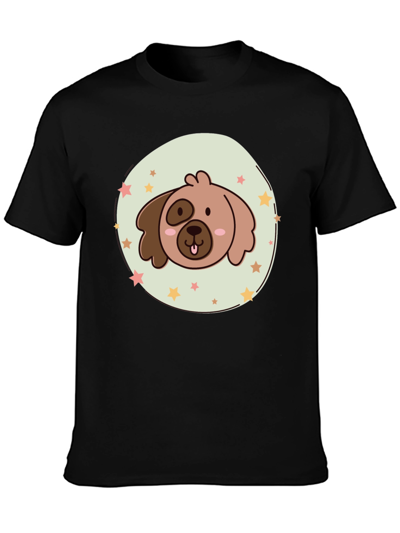 Cute Cartoon Dog Graphic T-Shirt - Black