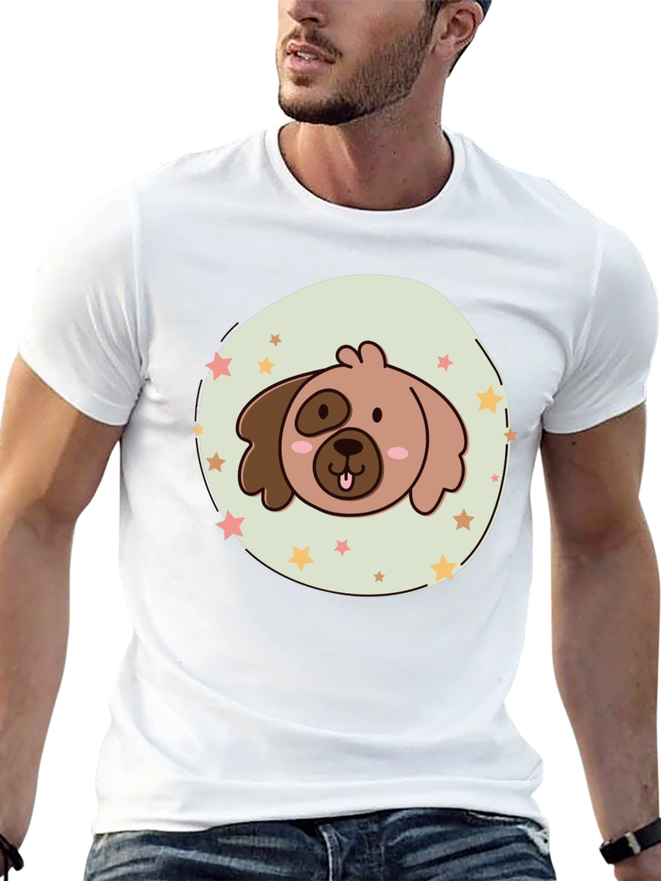 Cute Cartoon Dog Graphic T-Shirt - Black