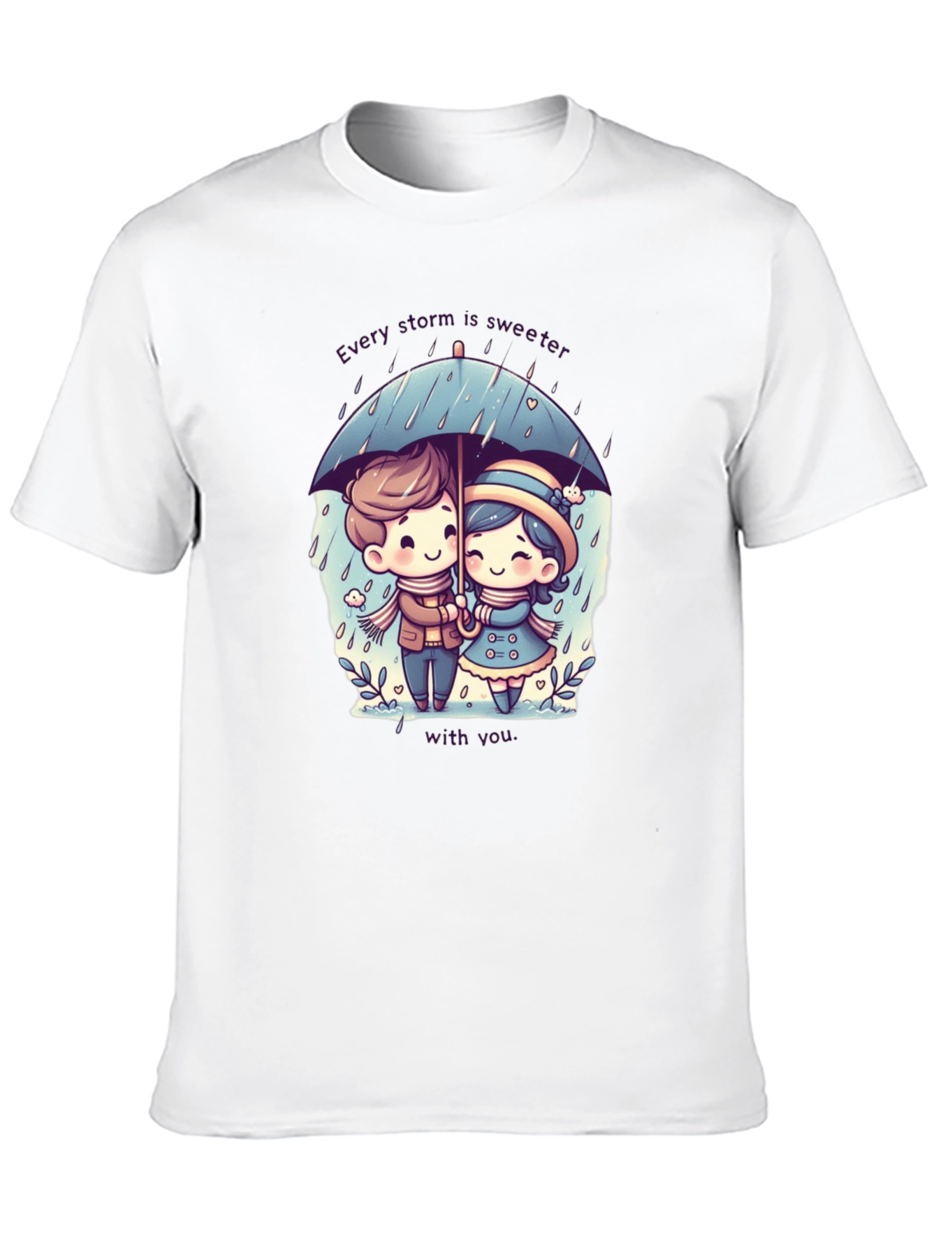 Sweet Storm T-Shirt: Cute Couple in the Rain
