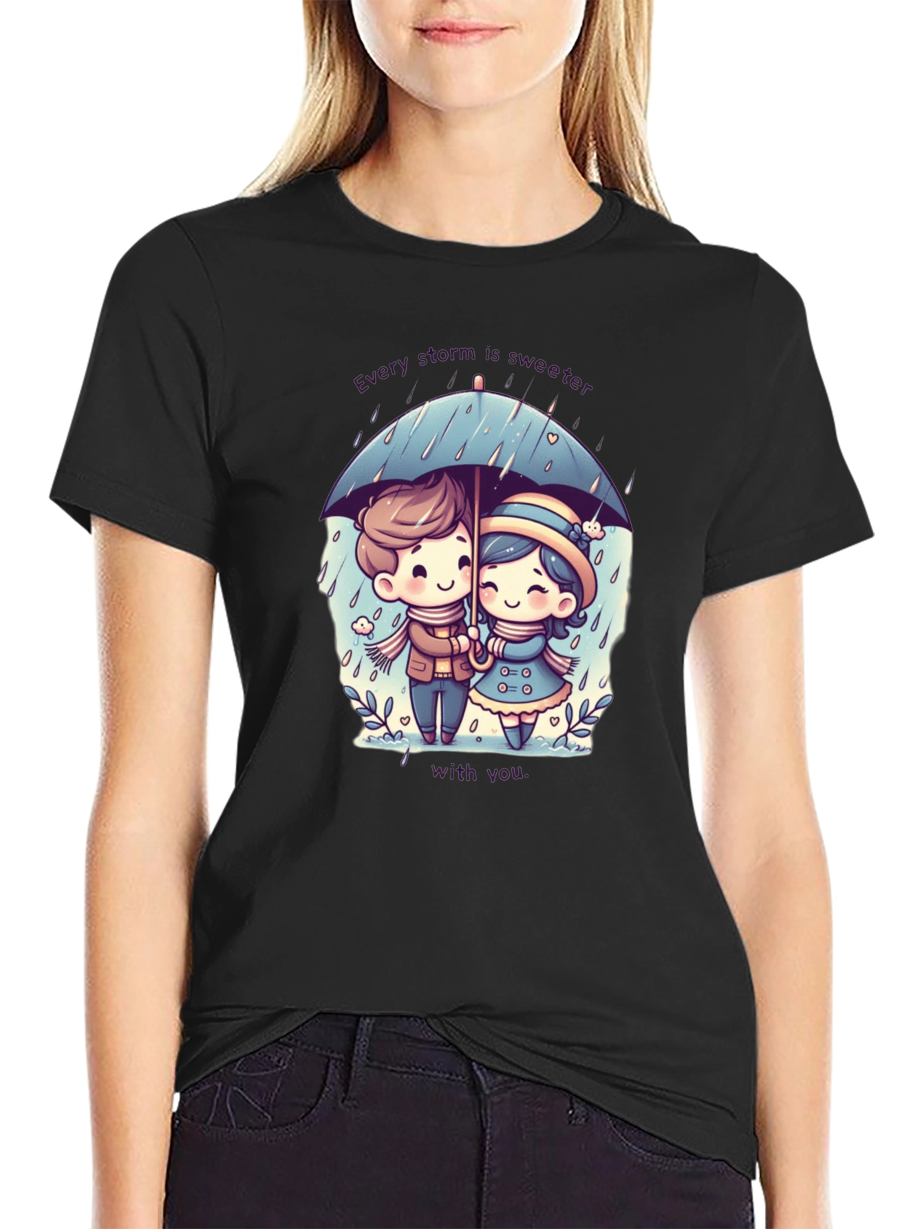 Sweet Storm T-Shirt: Cute Couple in the Rain