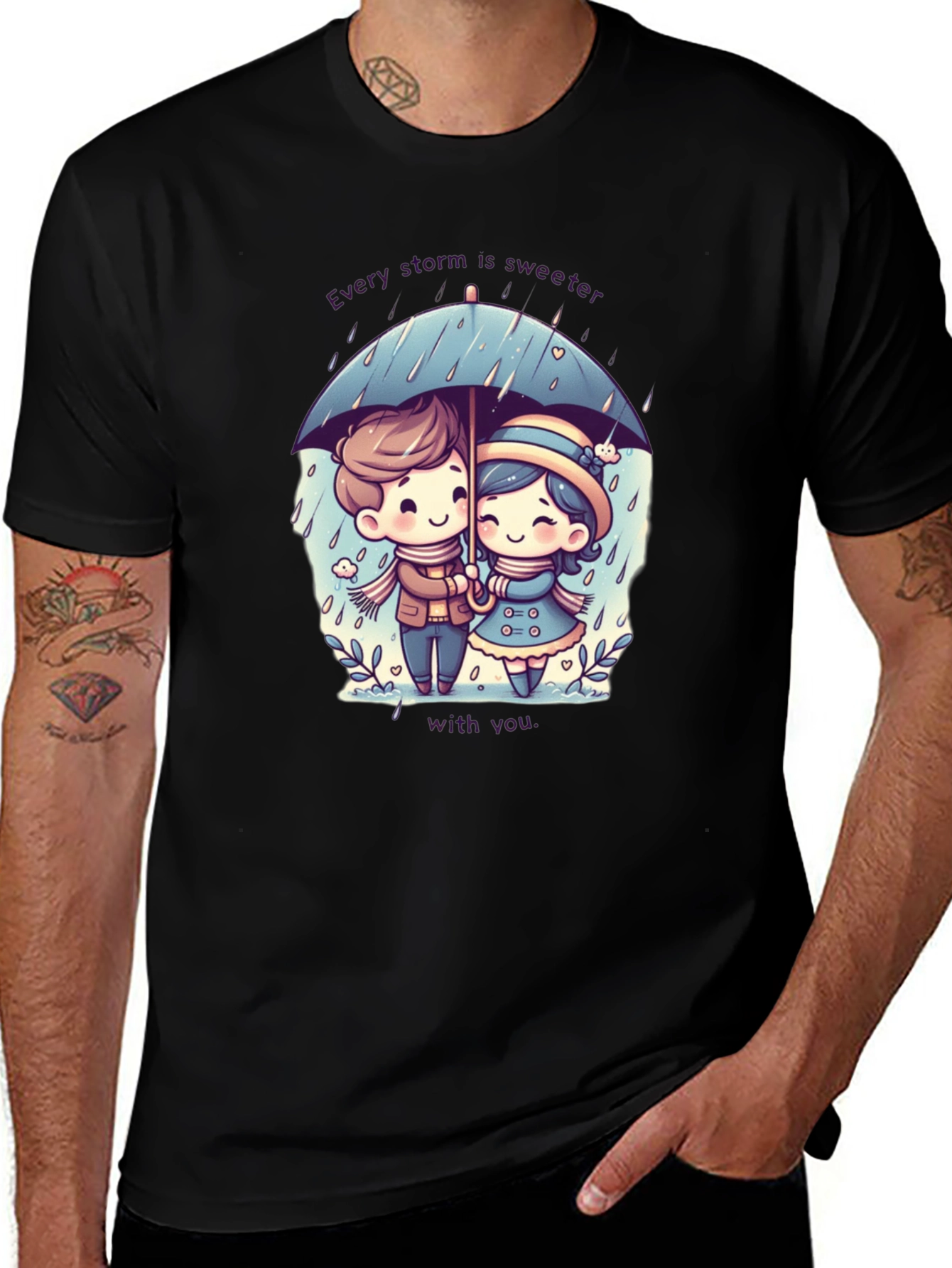 Sweet Storm T-Shirt: Cute Couple in the Rain