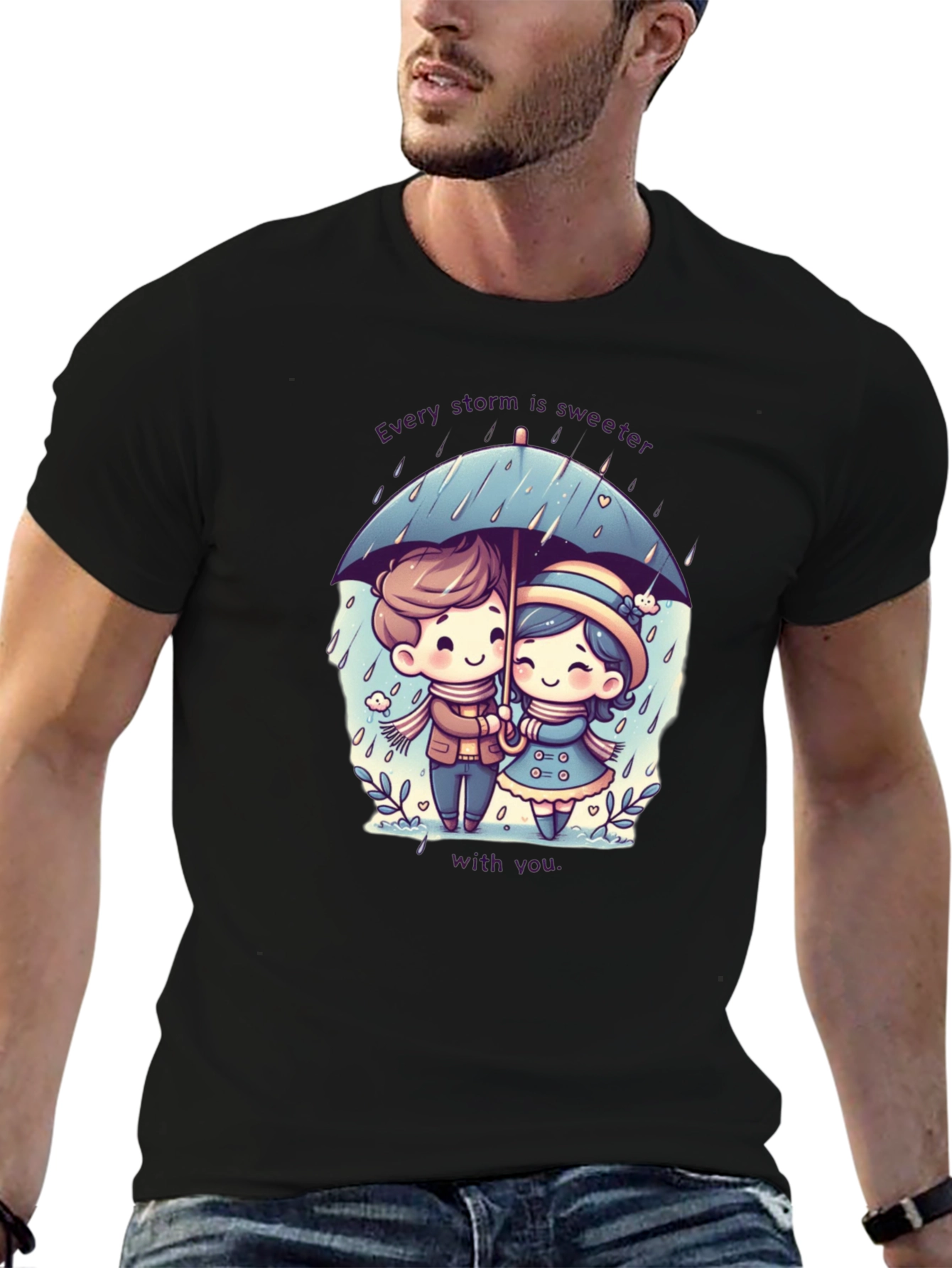 Sweet Storm T-Shirt: Cute Couple in the Rain