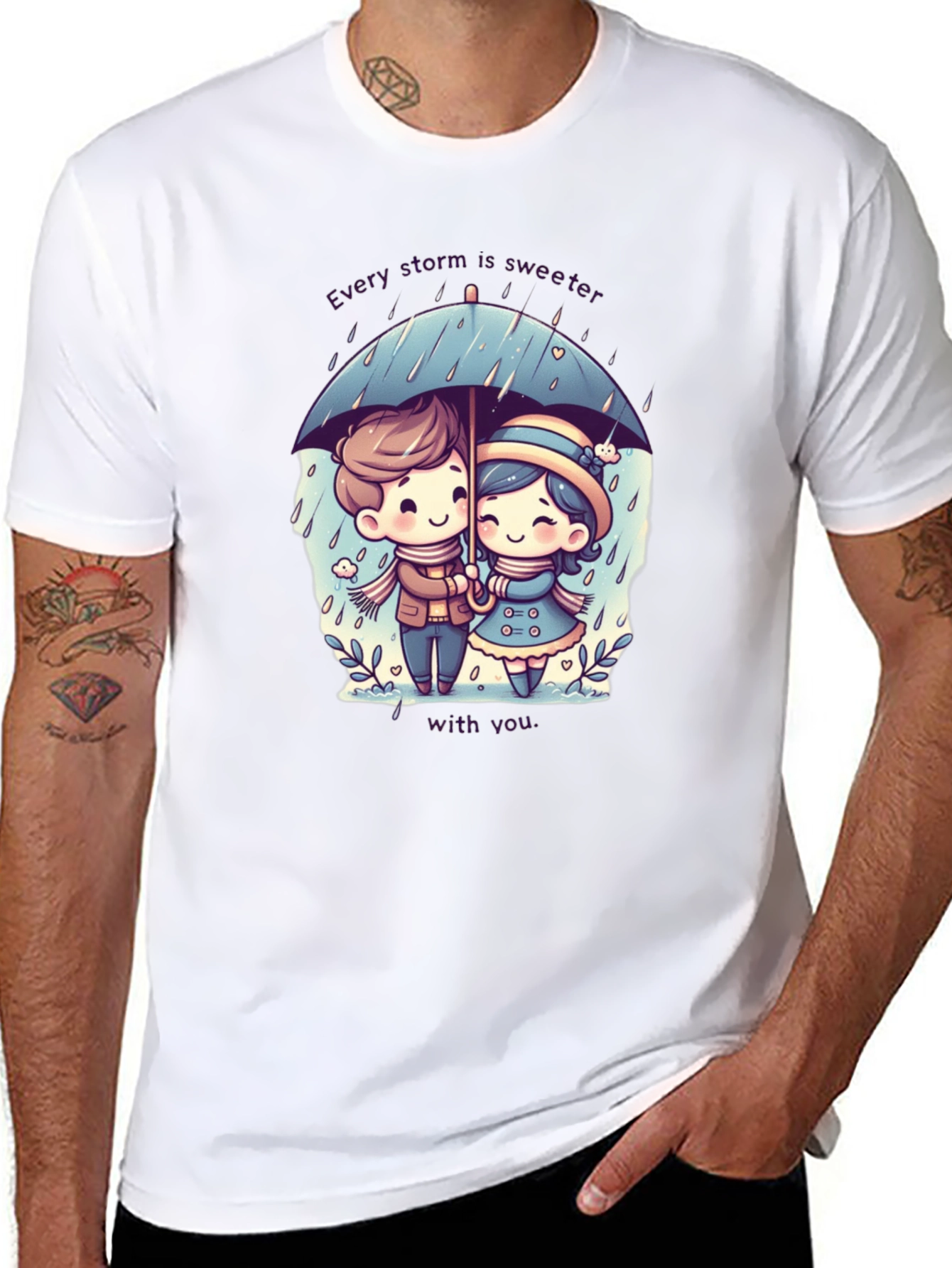 Sweet Storm T-Shirt: Cute Couple in the Rain