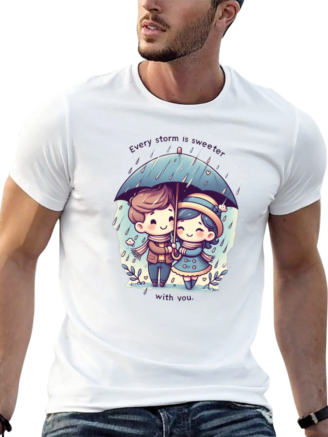 Sweet Storm T-Shirt: Cute Couple in the Rain