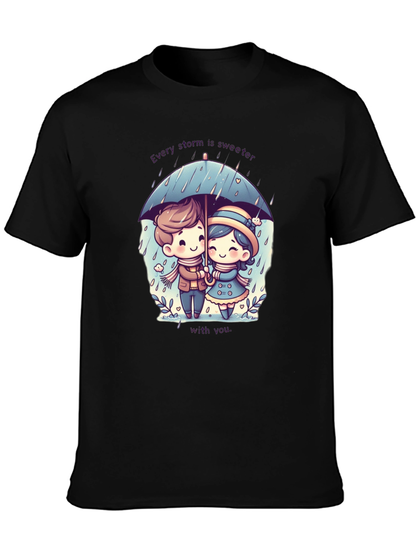 Sweet Storm T-Shirt: Cute Couple in the Rain