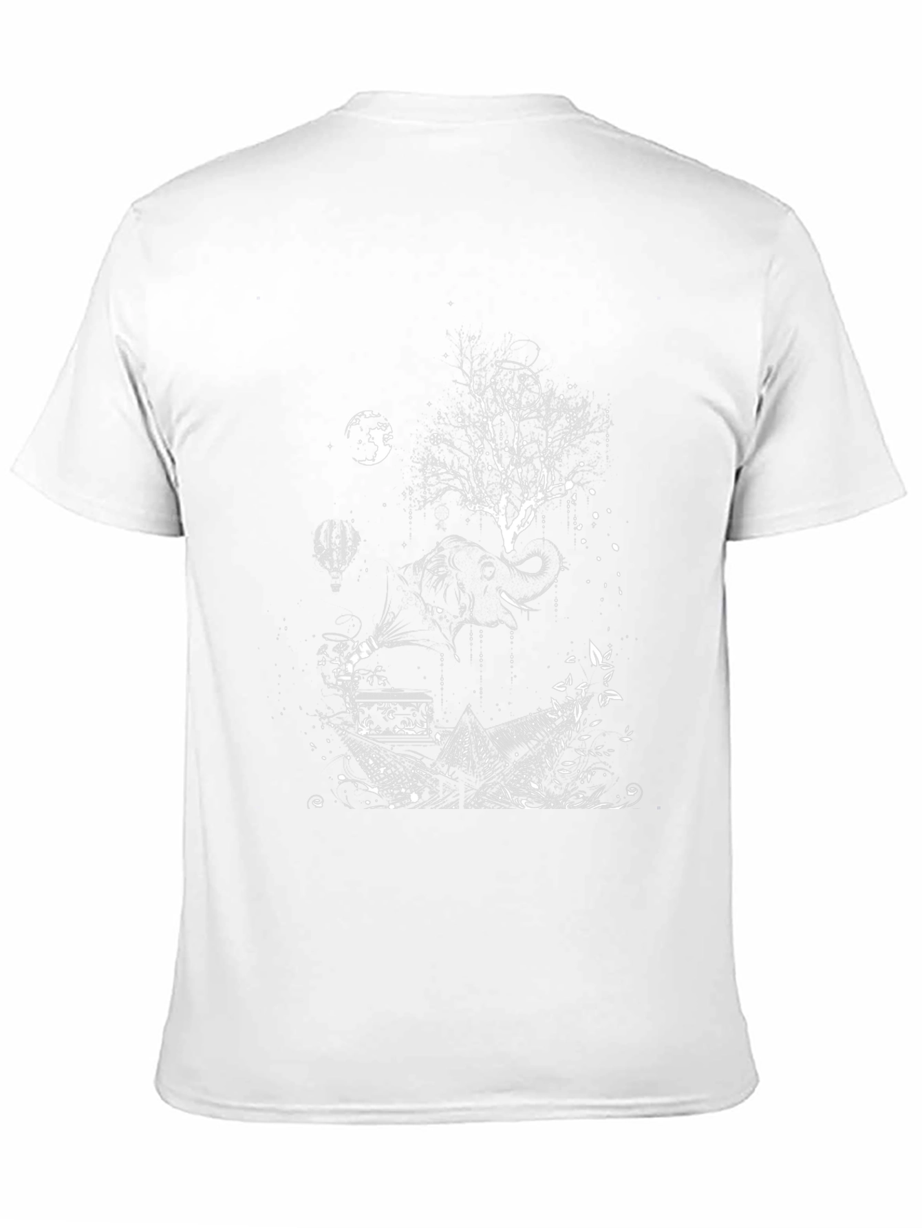 Artistic Elephant Tree Graphic Tee - Black Cotton