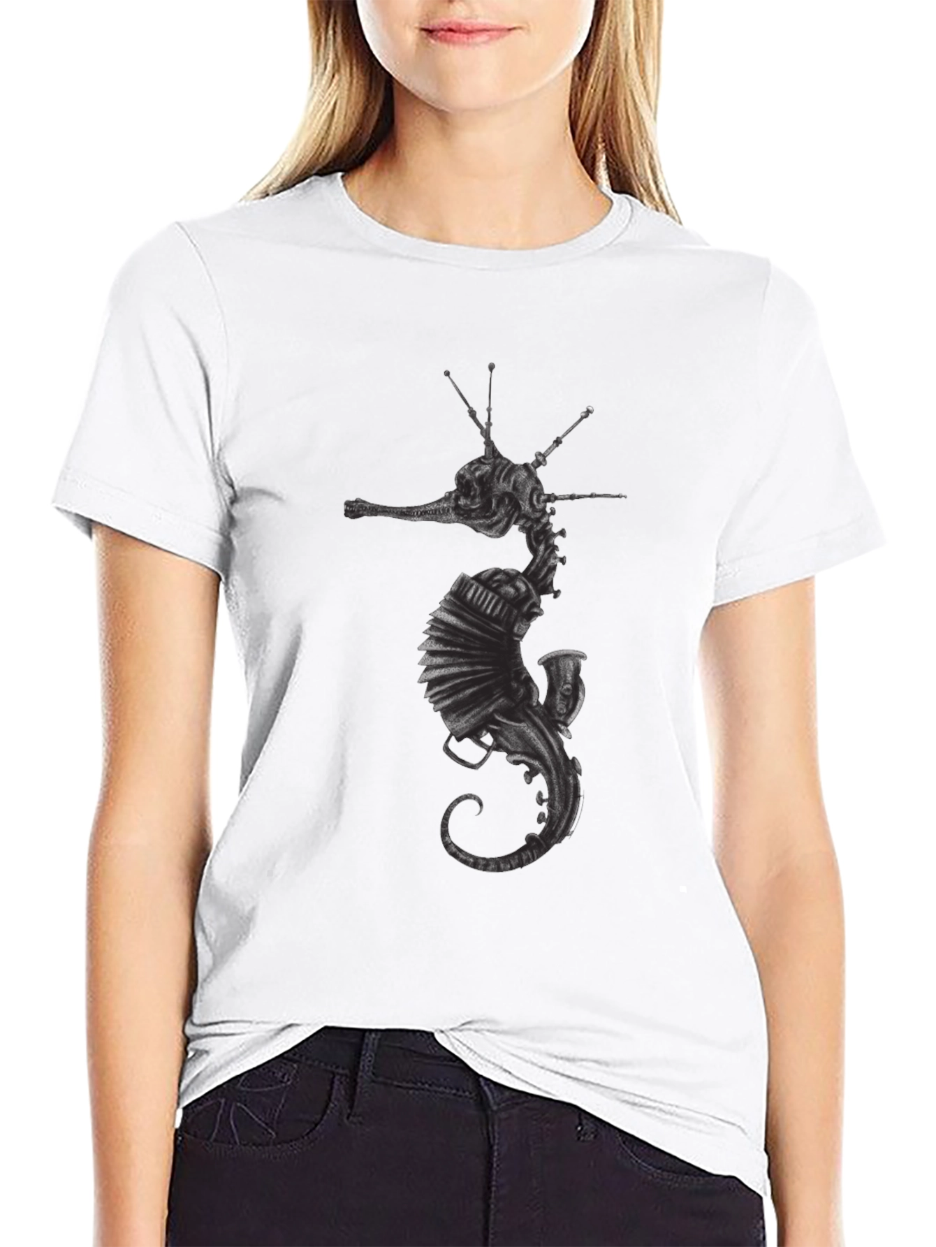 Steampunk Seahorse Graphic T-Shirt - Unique Design