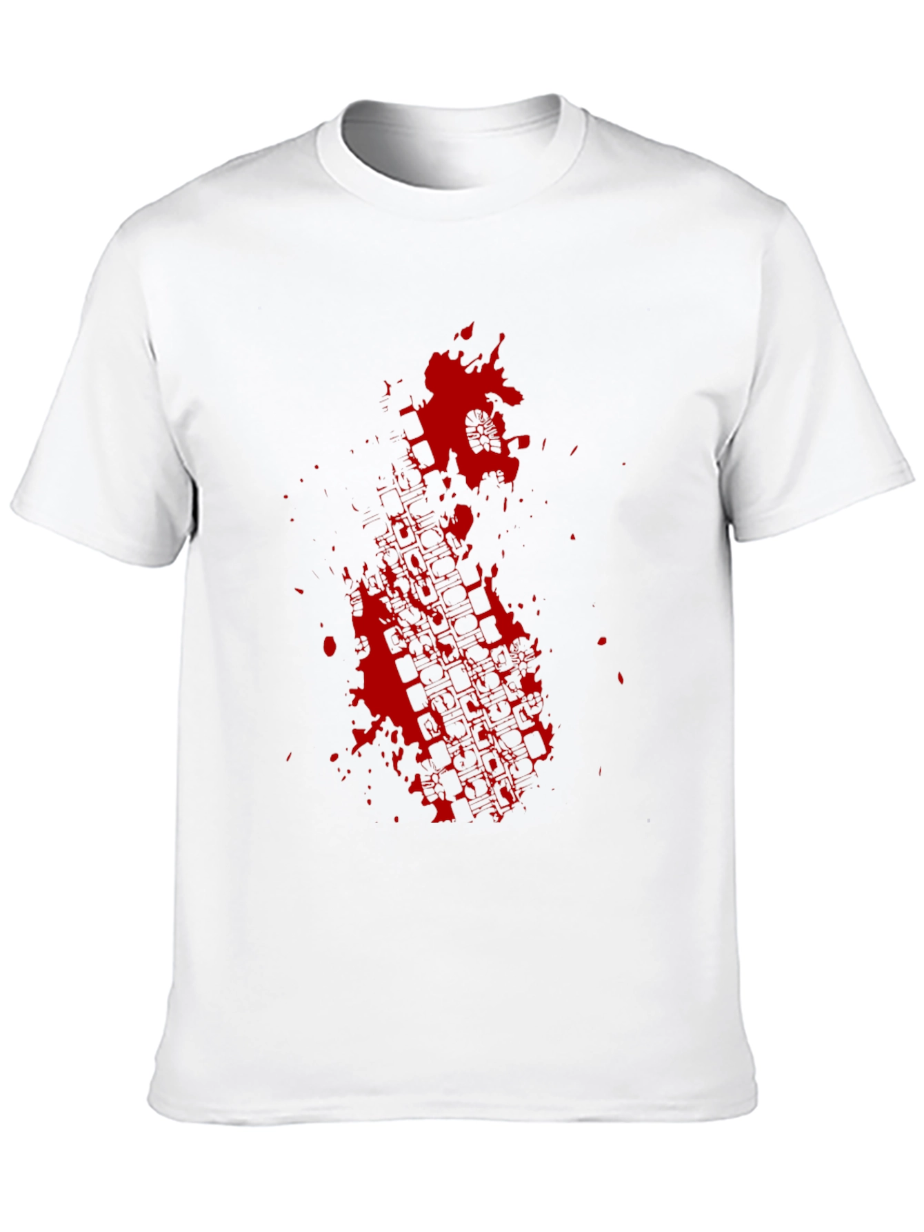 Black Tee with Red Tire Track Splatter Graphic