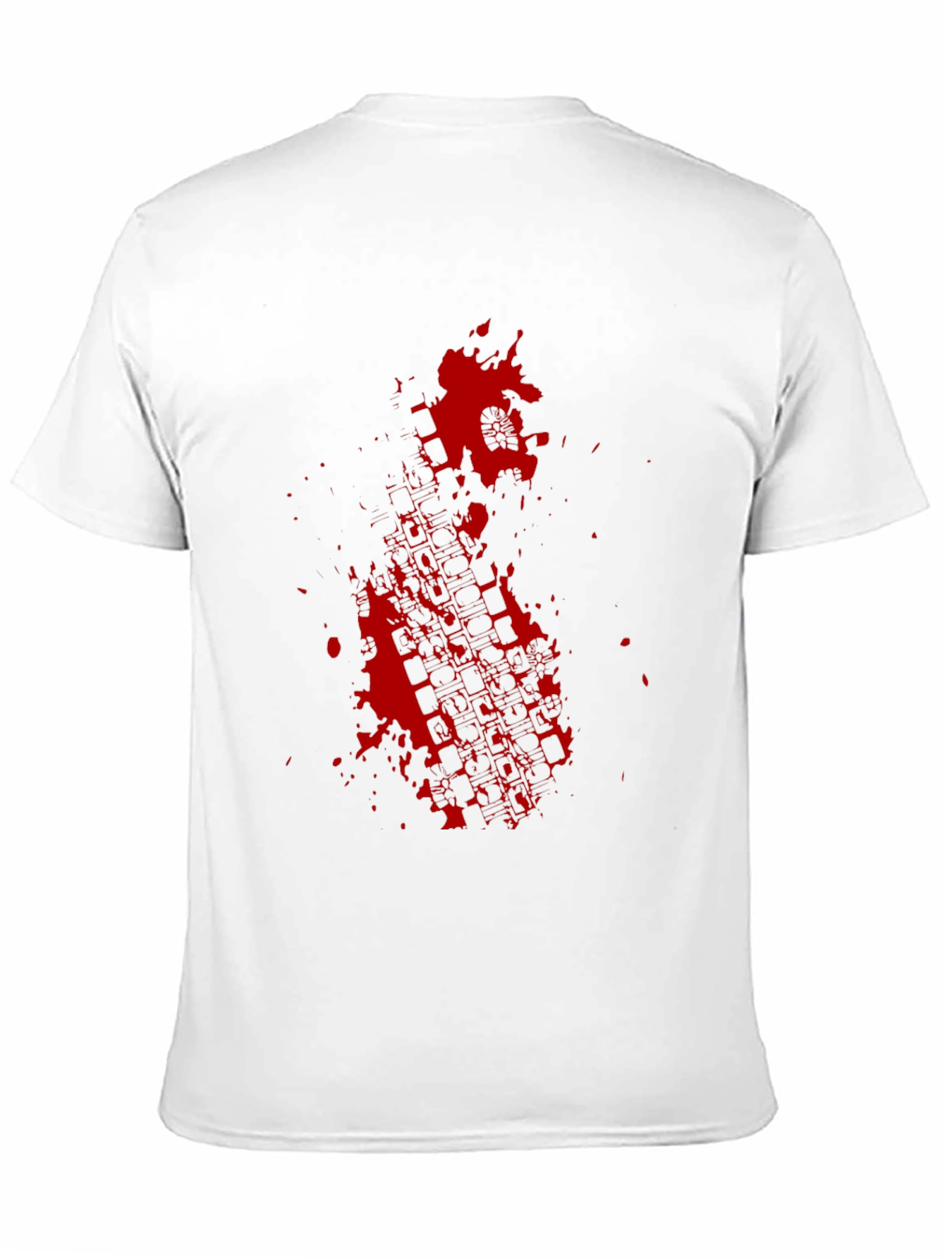 Black Tee with Red Tire Track Splatter Graphic