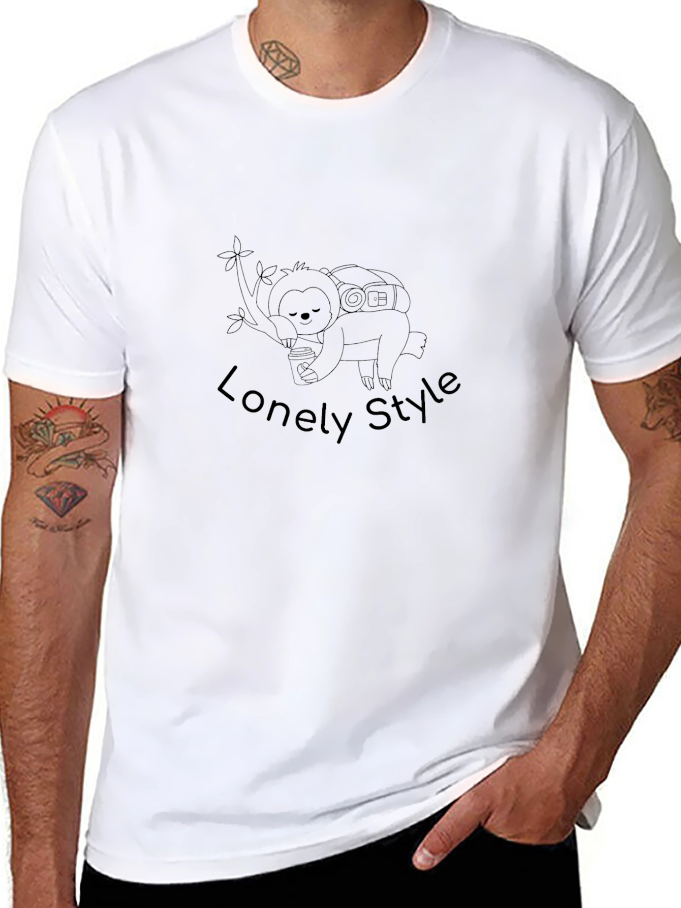 Lonely Style Sloth Graphic Tee - Black