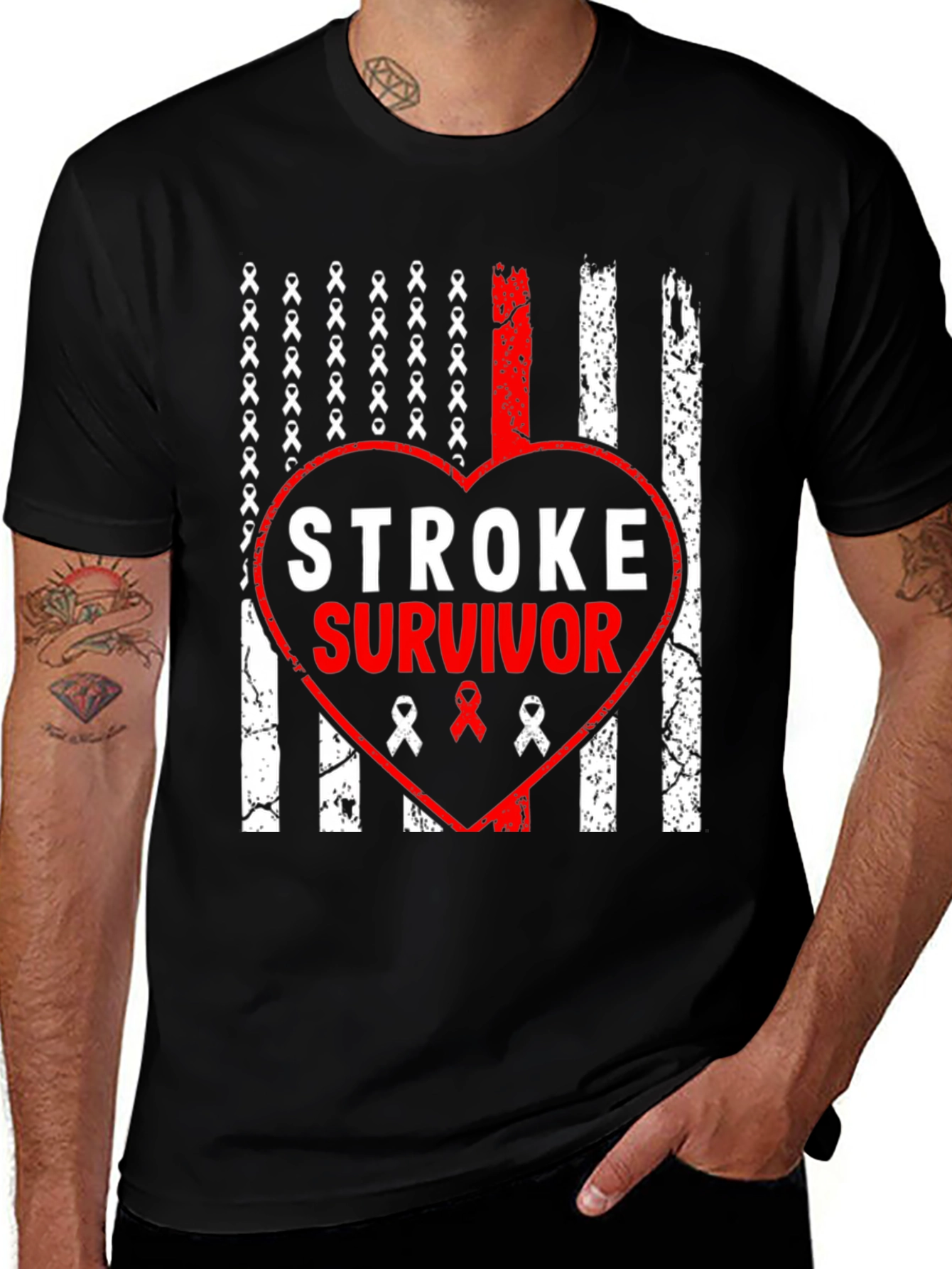 Stroke Survivor Flag Heart T-Shirt
