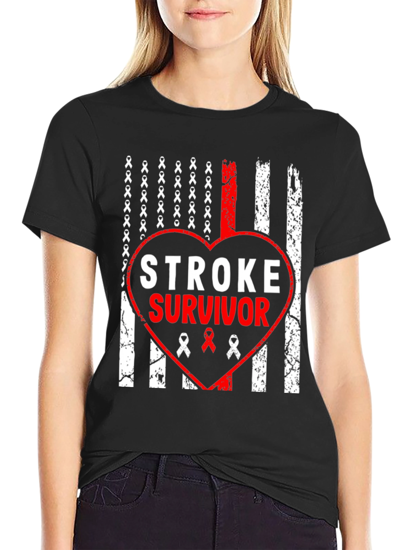 Stroke Survivor Flag Heart T-Shirt