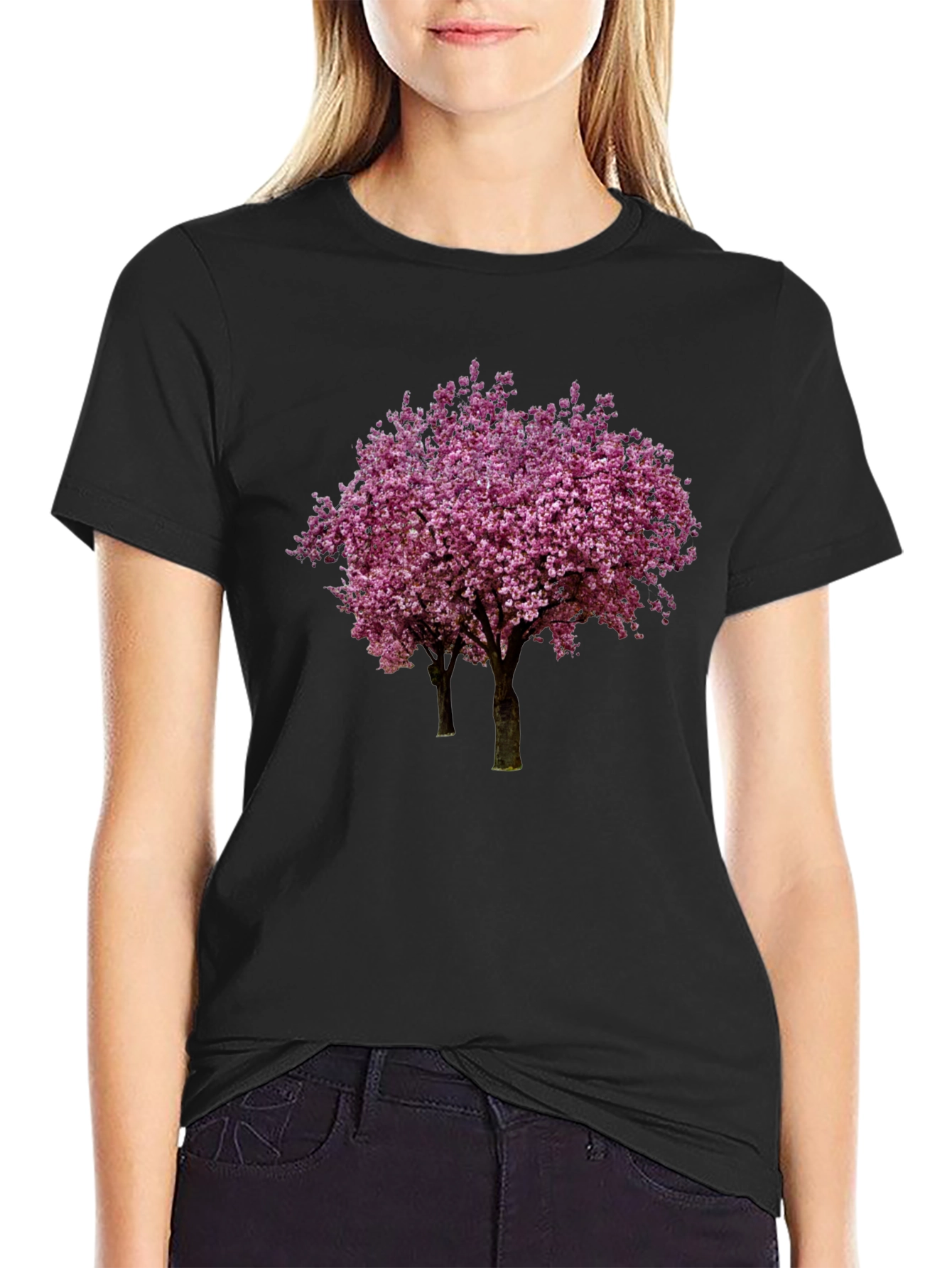 Floral Tree Graphic Black T-Shirt