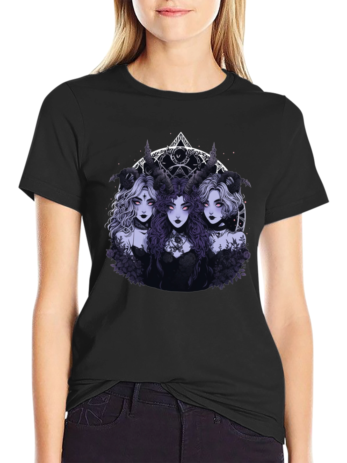 Gothic Horned Goddess Graphic T-Shirt