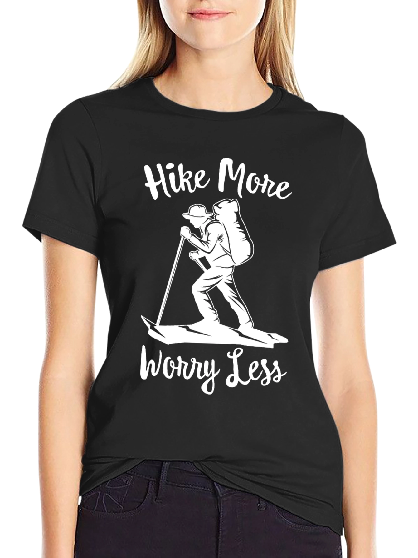 Hike More Worry Less Black Graphic T-Shirt
