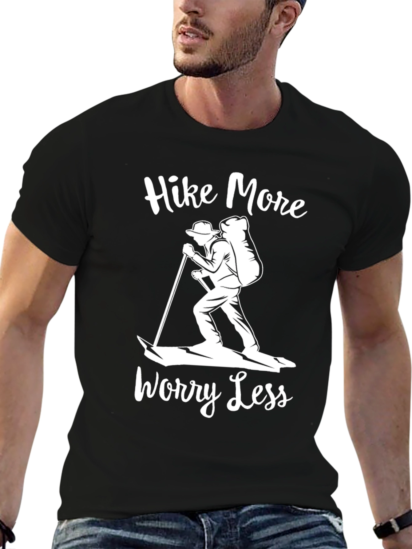 Hike More Worry Less Black Graphic T-Shirt