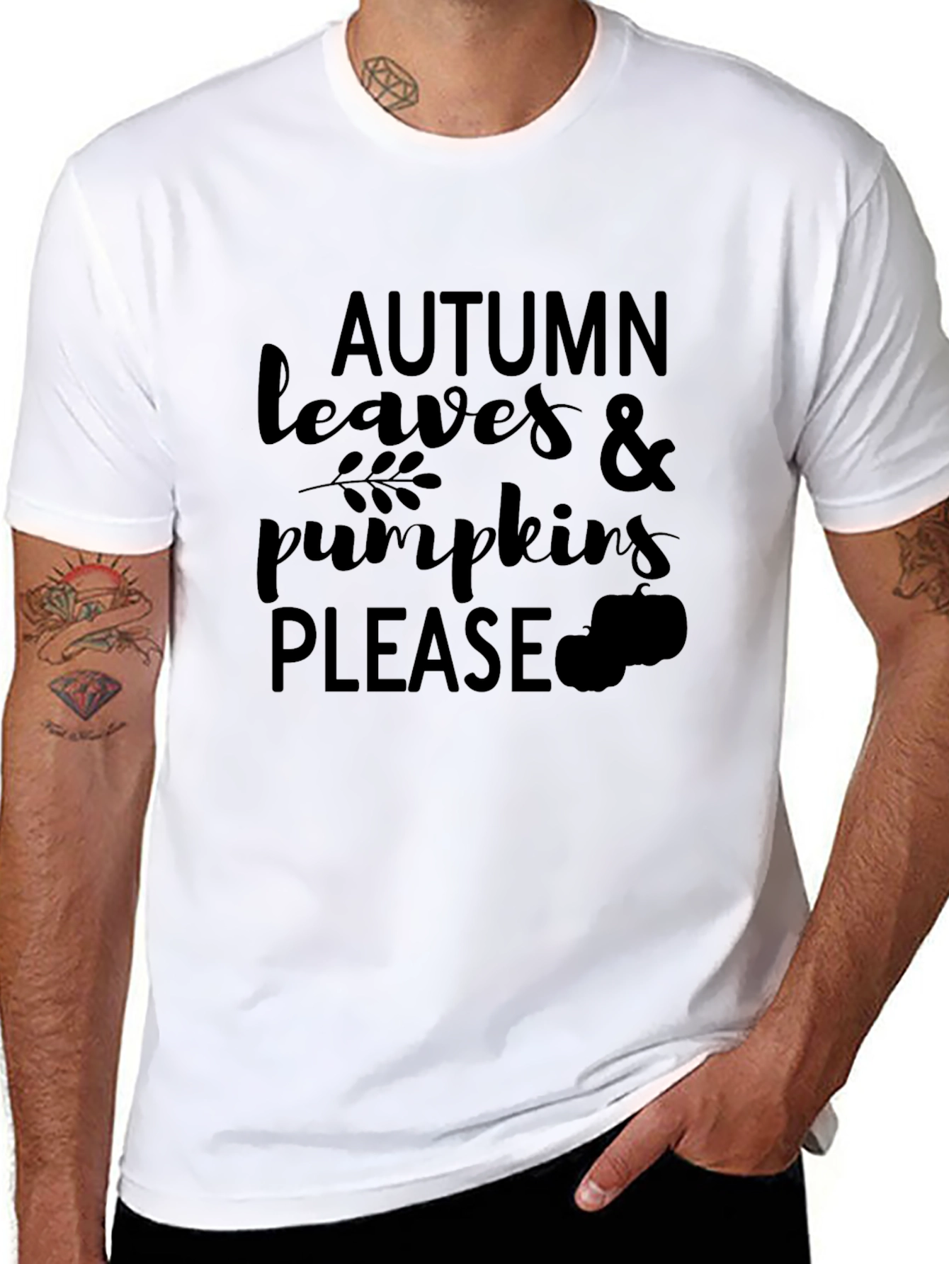 Autumn Leaves & Pumpkins Please Black T-Shirt