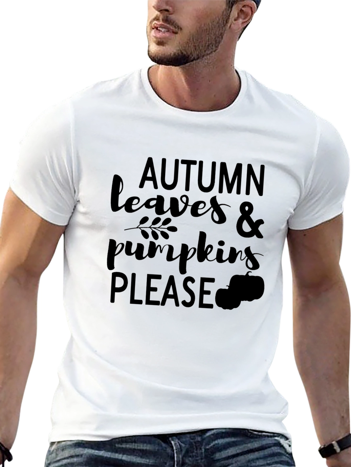 Autumn Leaves & Pumpkins Please Black T-Shirt