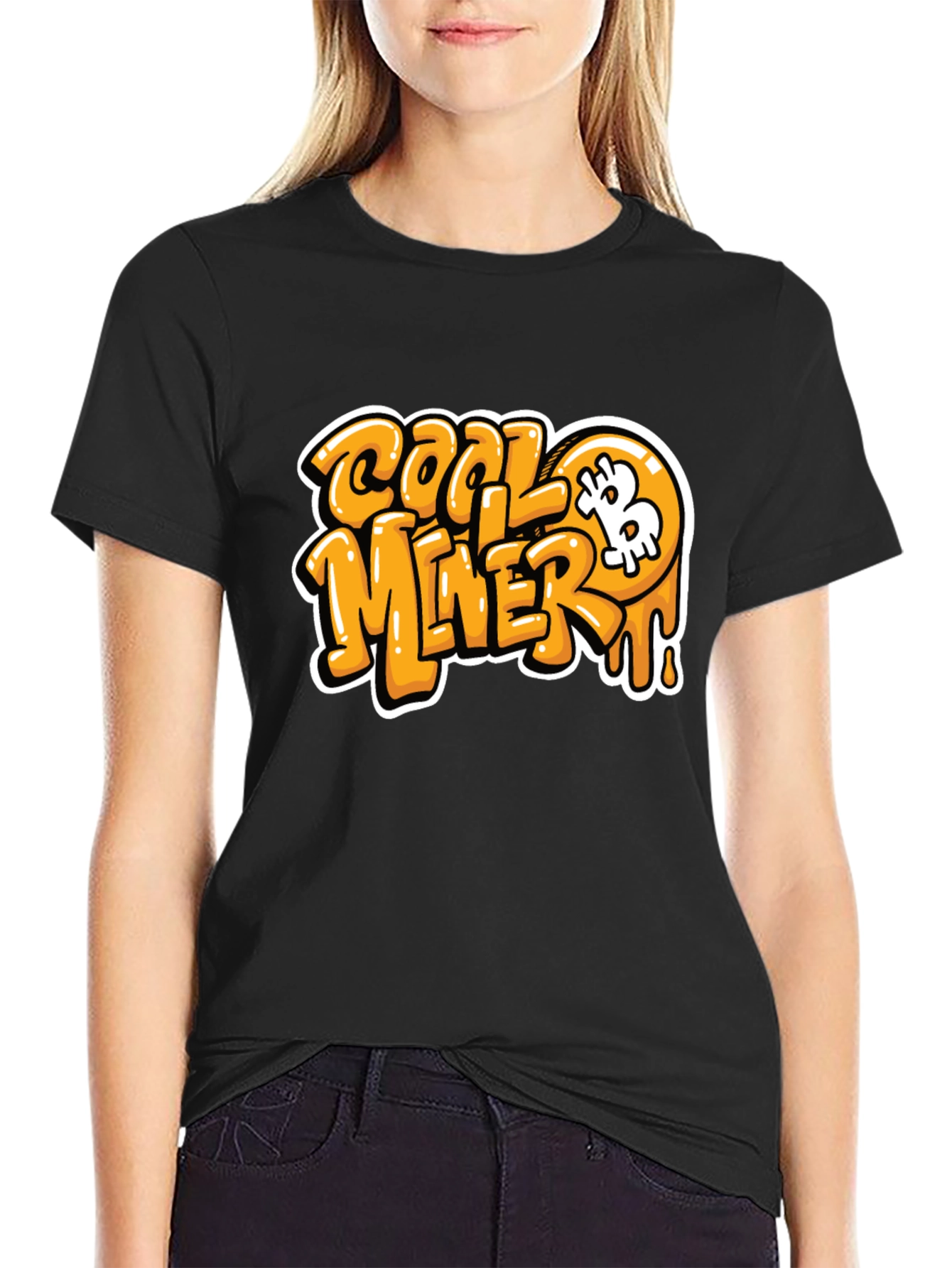 Cool Miner Bitcoin Black Graphic T-Shirt