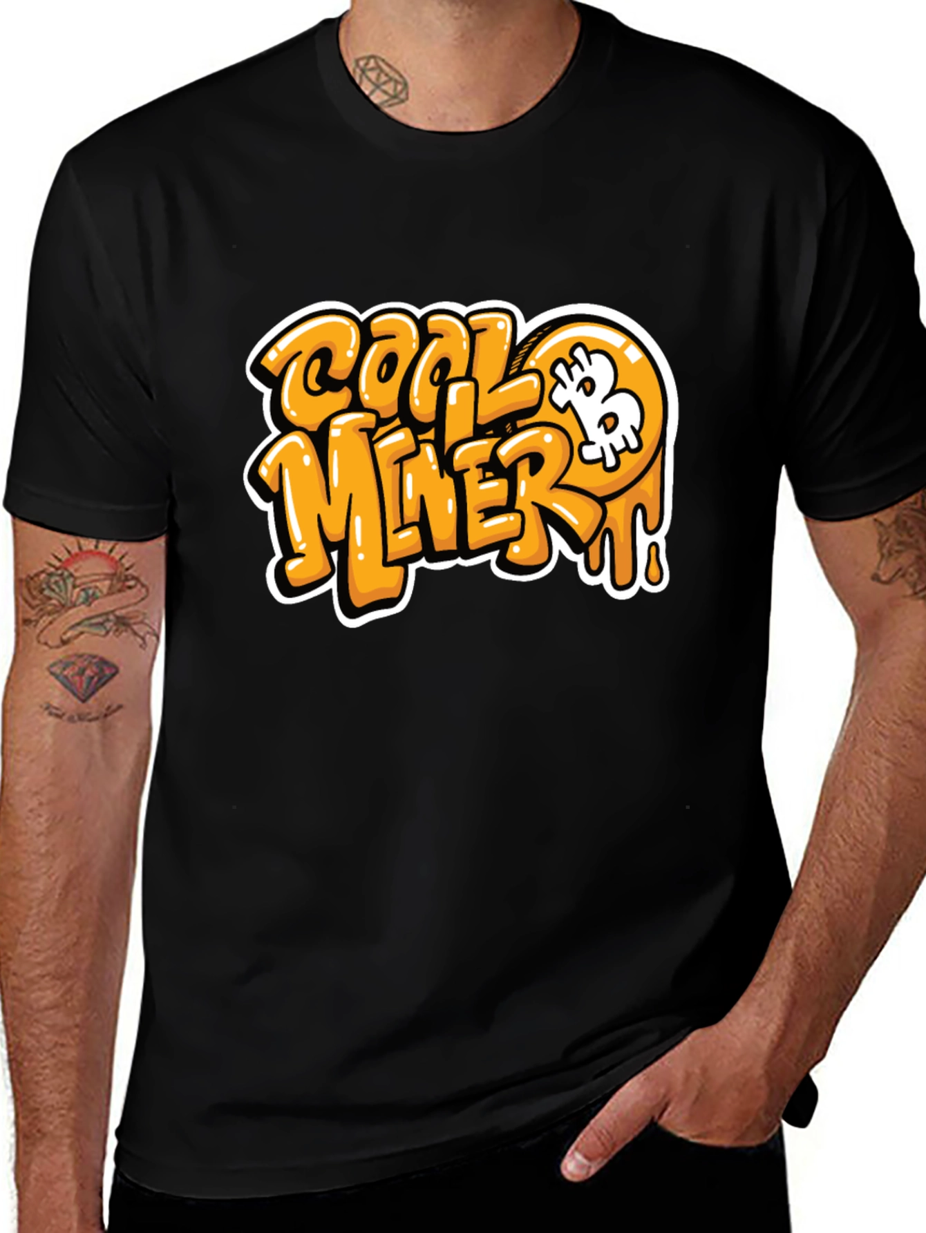 Cool Miner Bitcoin Black Graphic T-Shirt