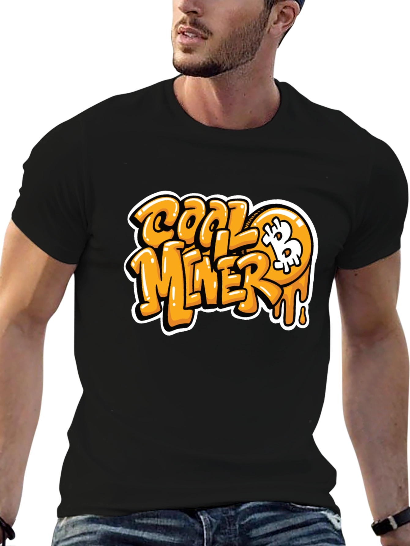 Cool Miner Bitcoin Black Graphic T-Shirt