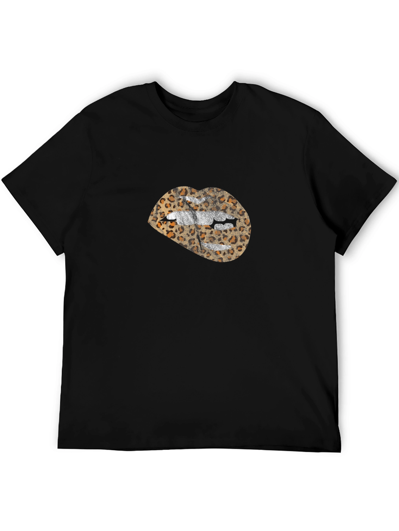 Leopard Print Lips Graphic Tee - Black