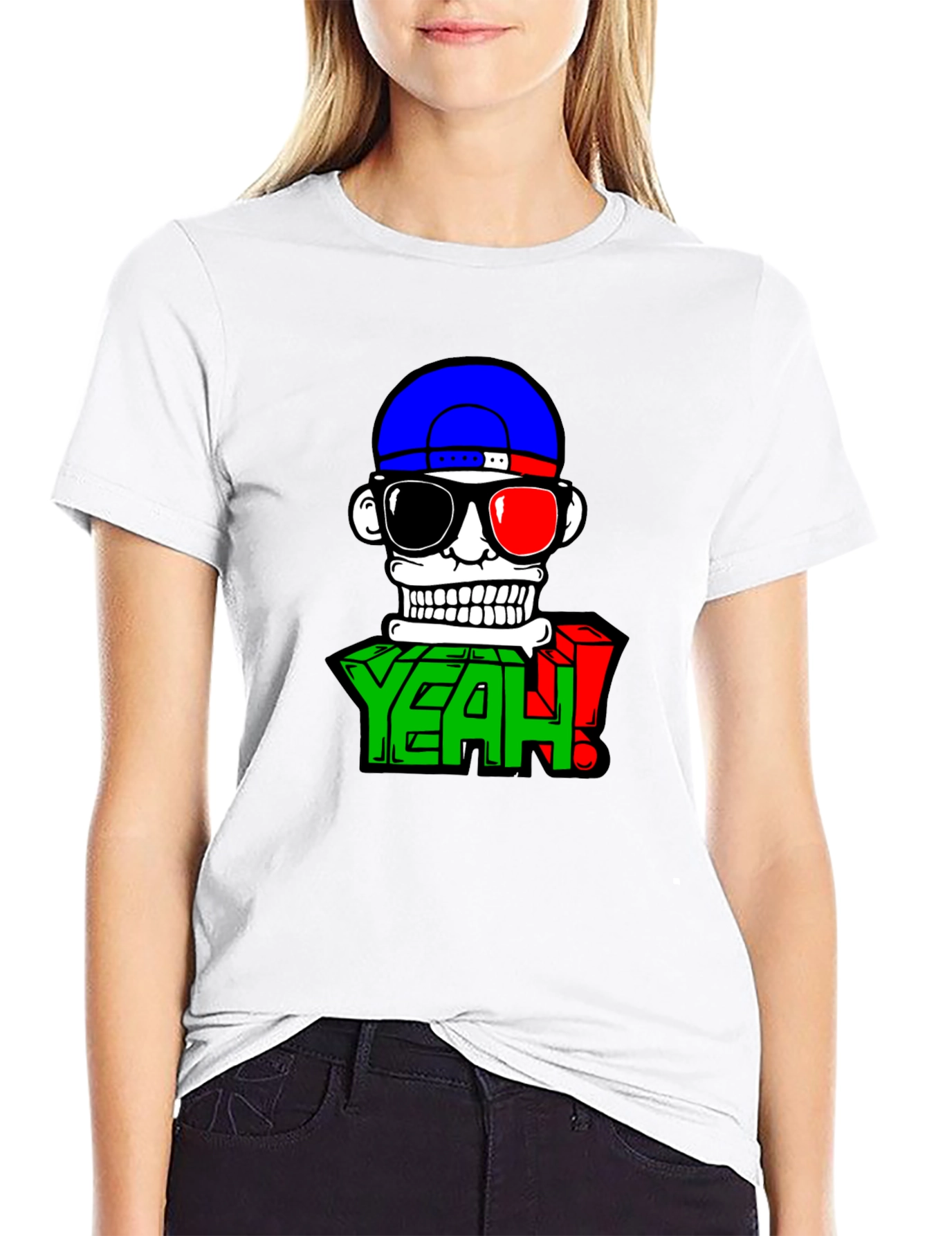 Cartoon Skull Graphic Tee - Casual Black T-Shirt