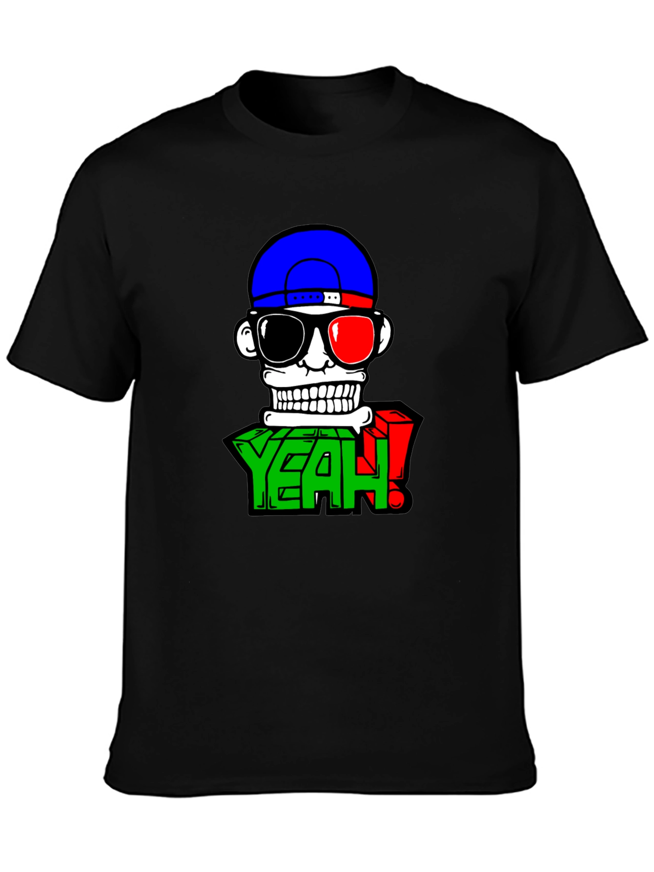 Cartoon Skull Graphic Tee - Casual Black T-Shirt