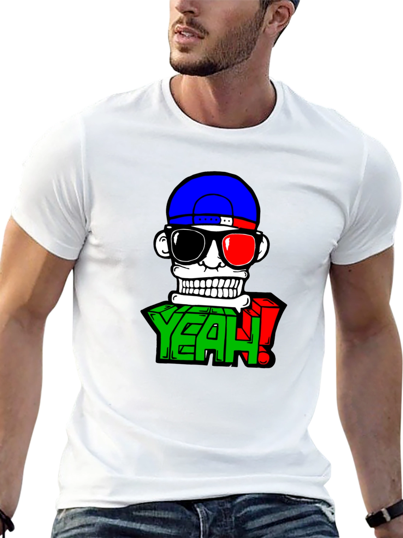 Cartoon Skull Graphic Tee - Casual Black T-Shirt