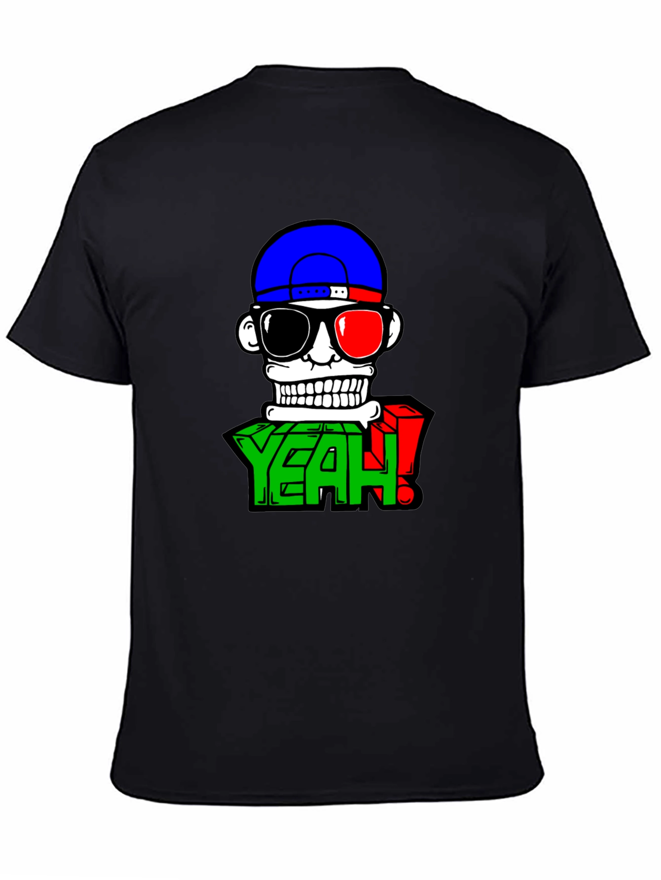 Cartoon Skull Graphic Tee - Casual Black T-Shirt