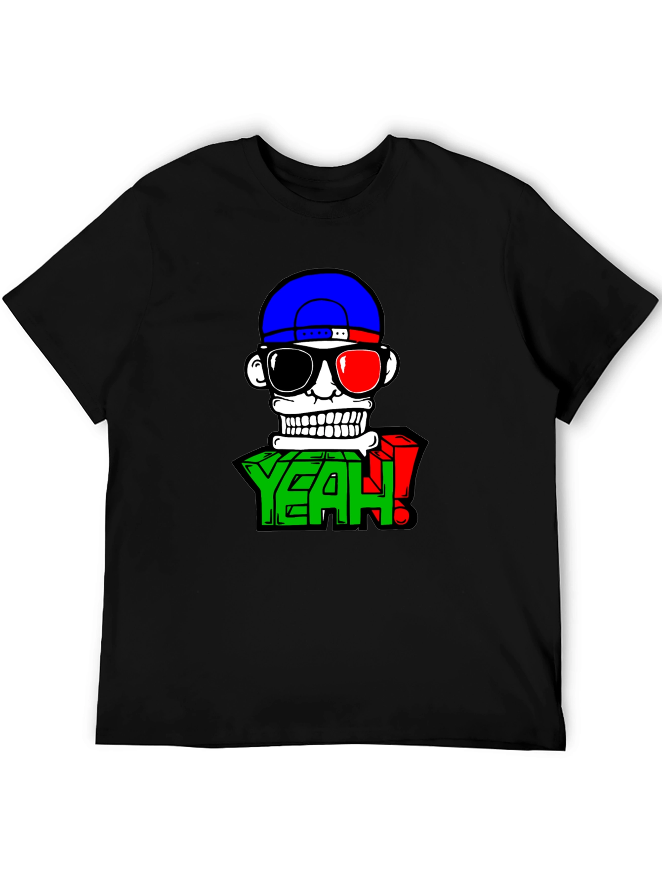 Cartoon Skull Graphic Tee - Casual Black T-Shirt