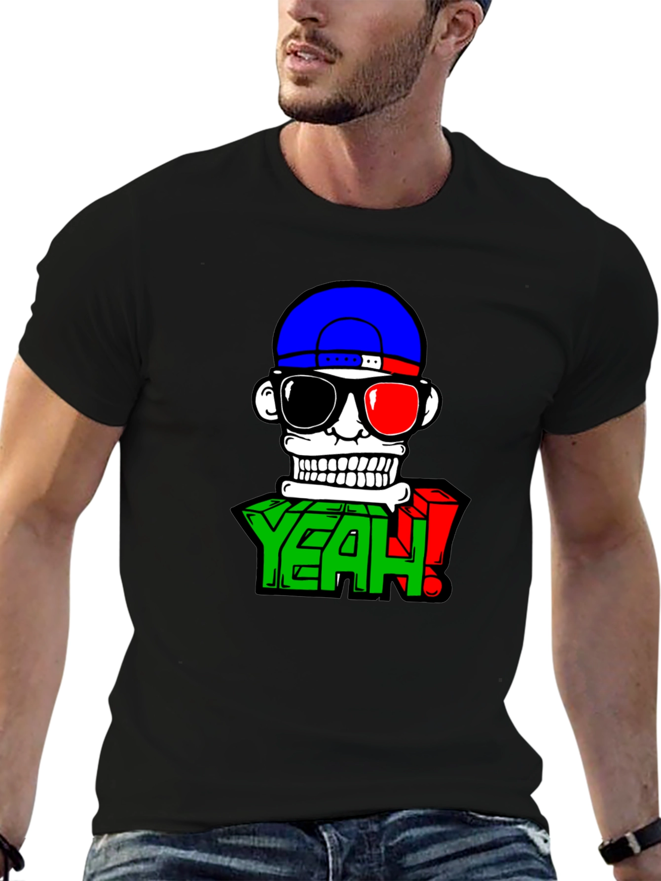 Cartoon Skull Graphic Tee - Casual Black T-Shirt