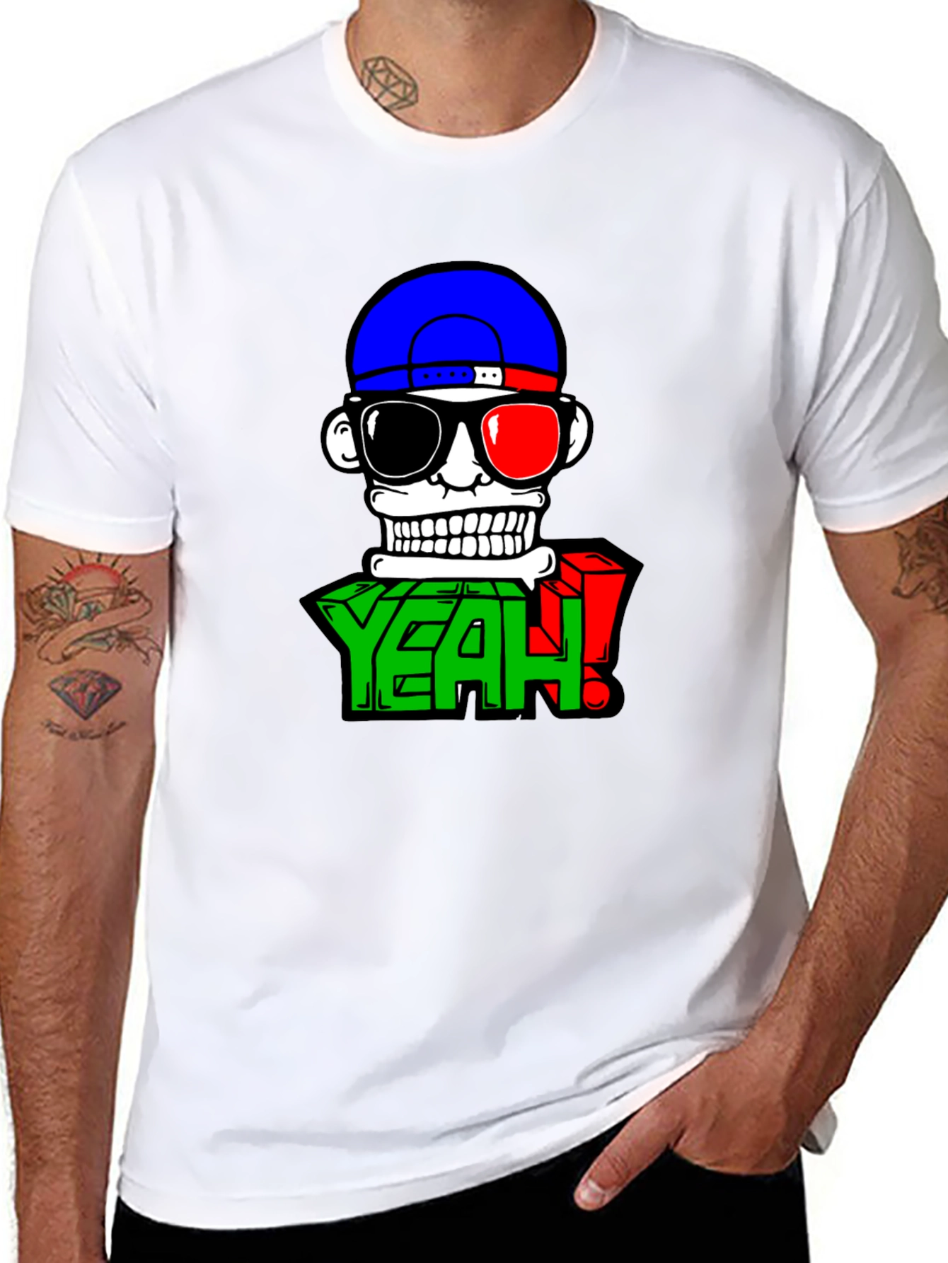 Cartoon Skull Graphic Tee - Casual Black T-Shirt