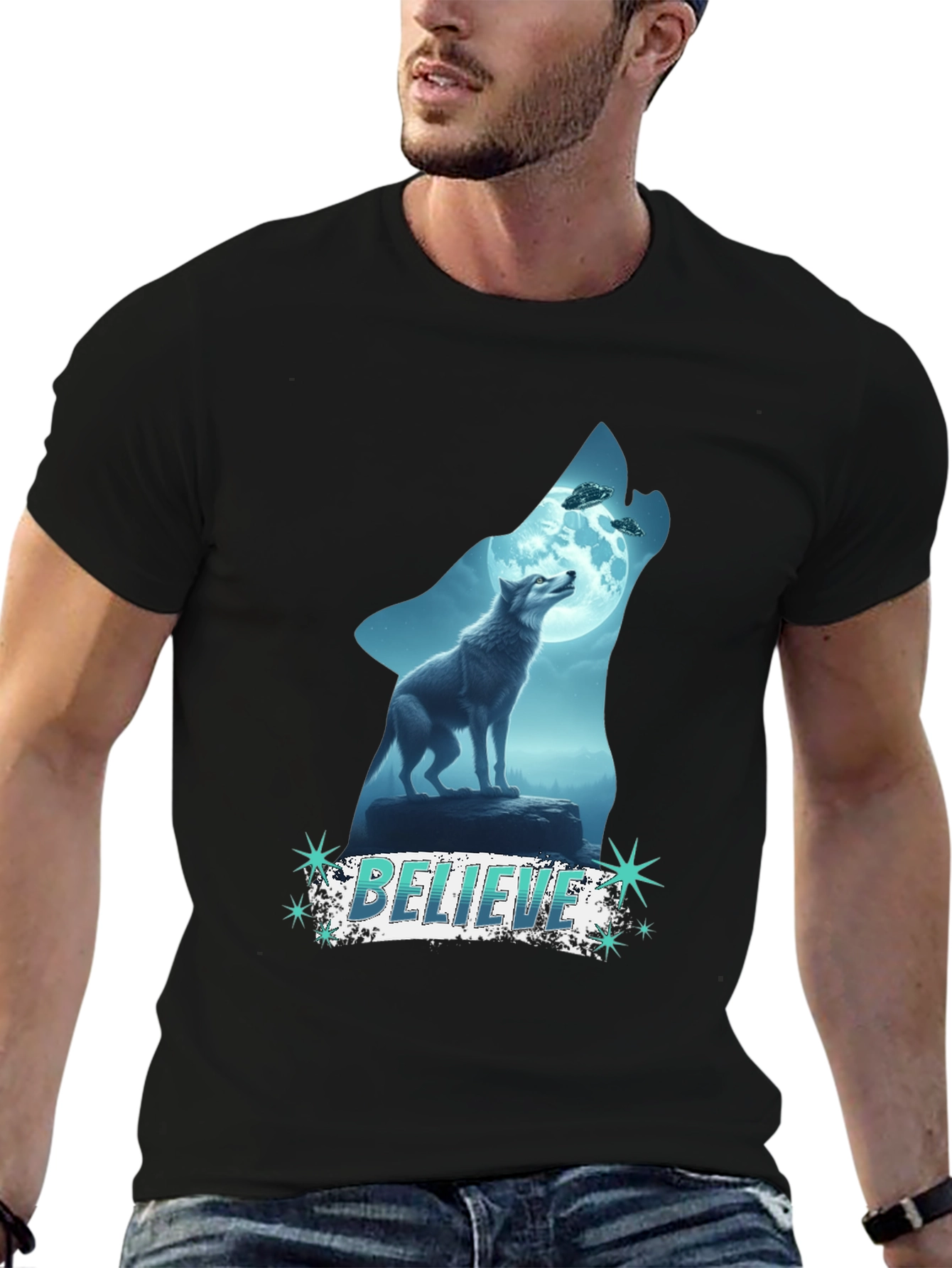 Believe Wolf UFO Graphic Tee