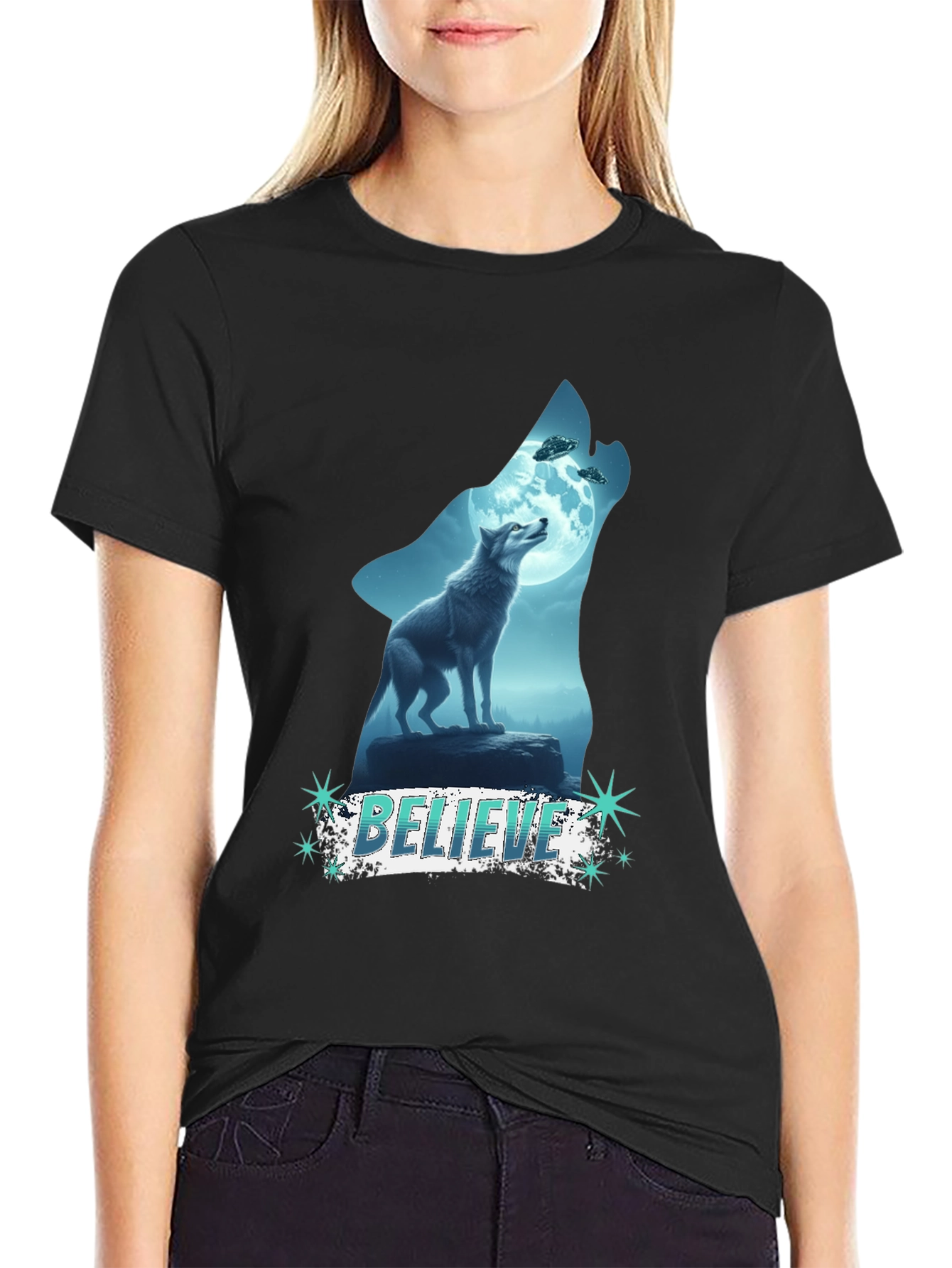 Believe Wolf UFO Graphic Tee