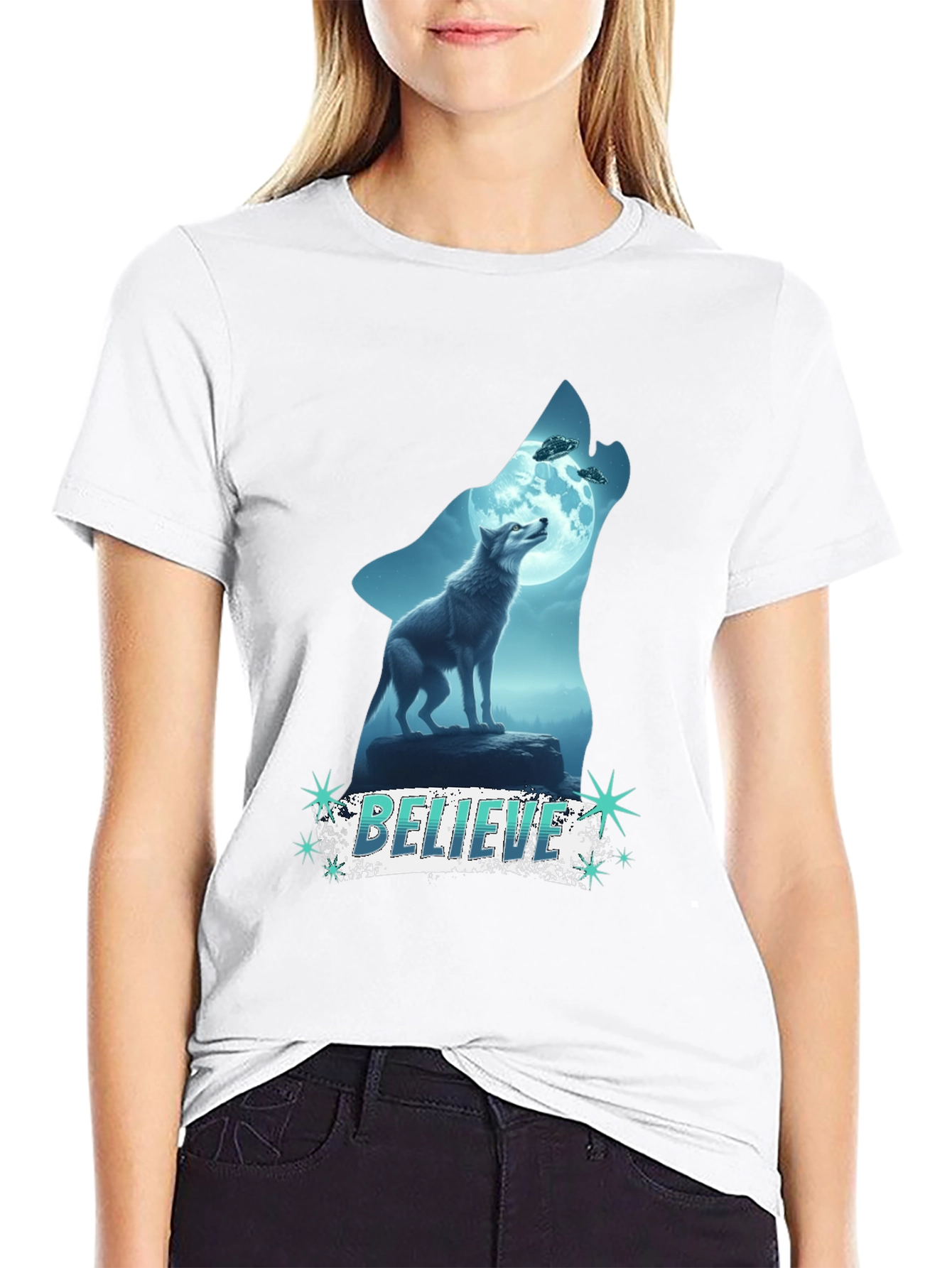 Believe Wolf UFO Graphic Tee