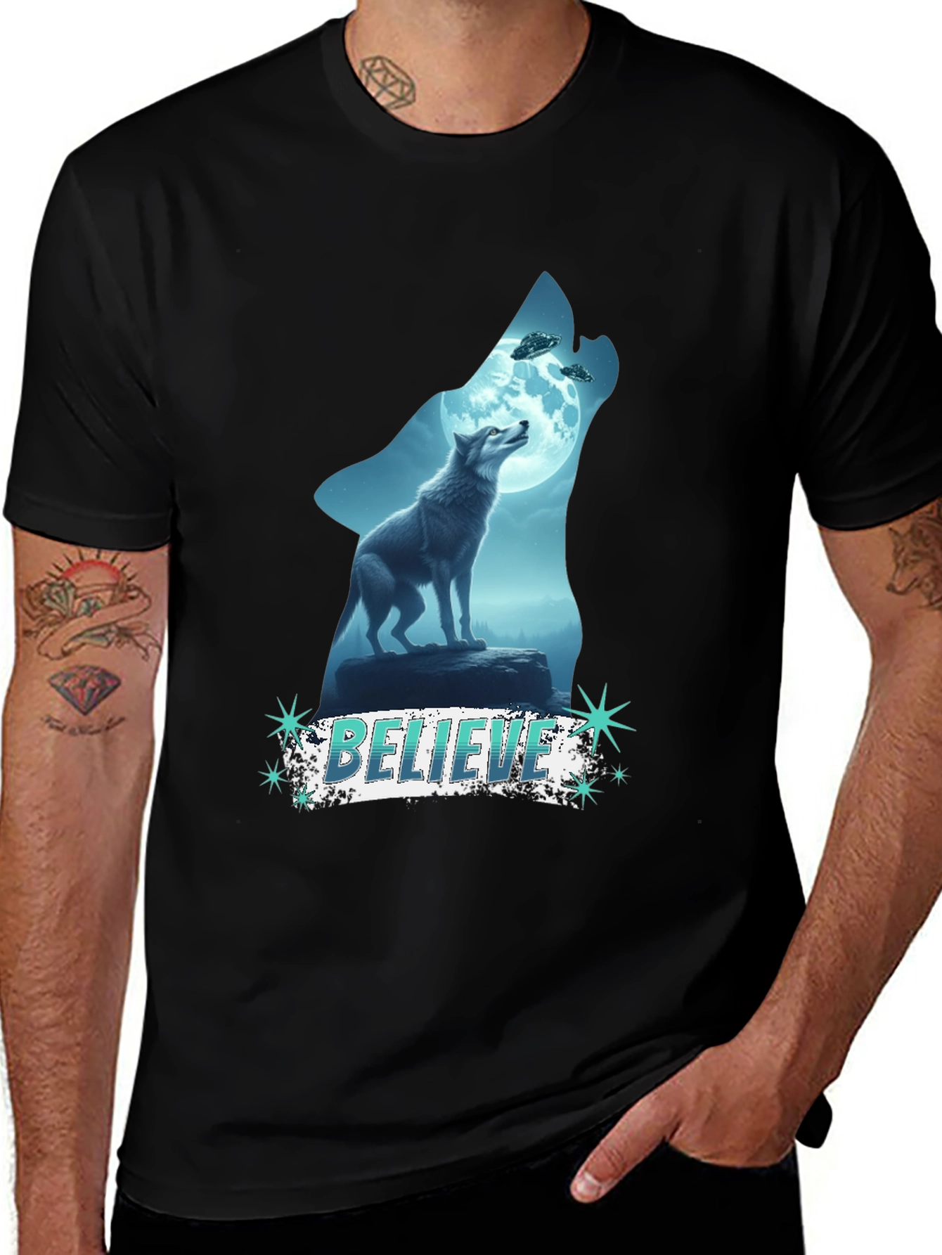 Believe Wolf UFO Graphic Tee