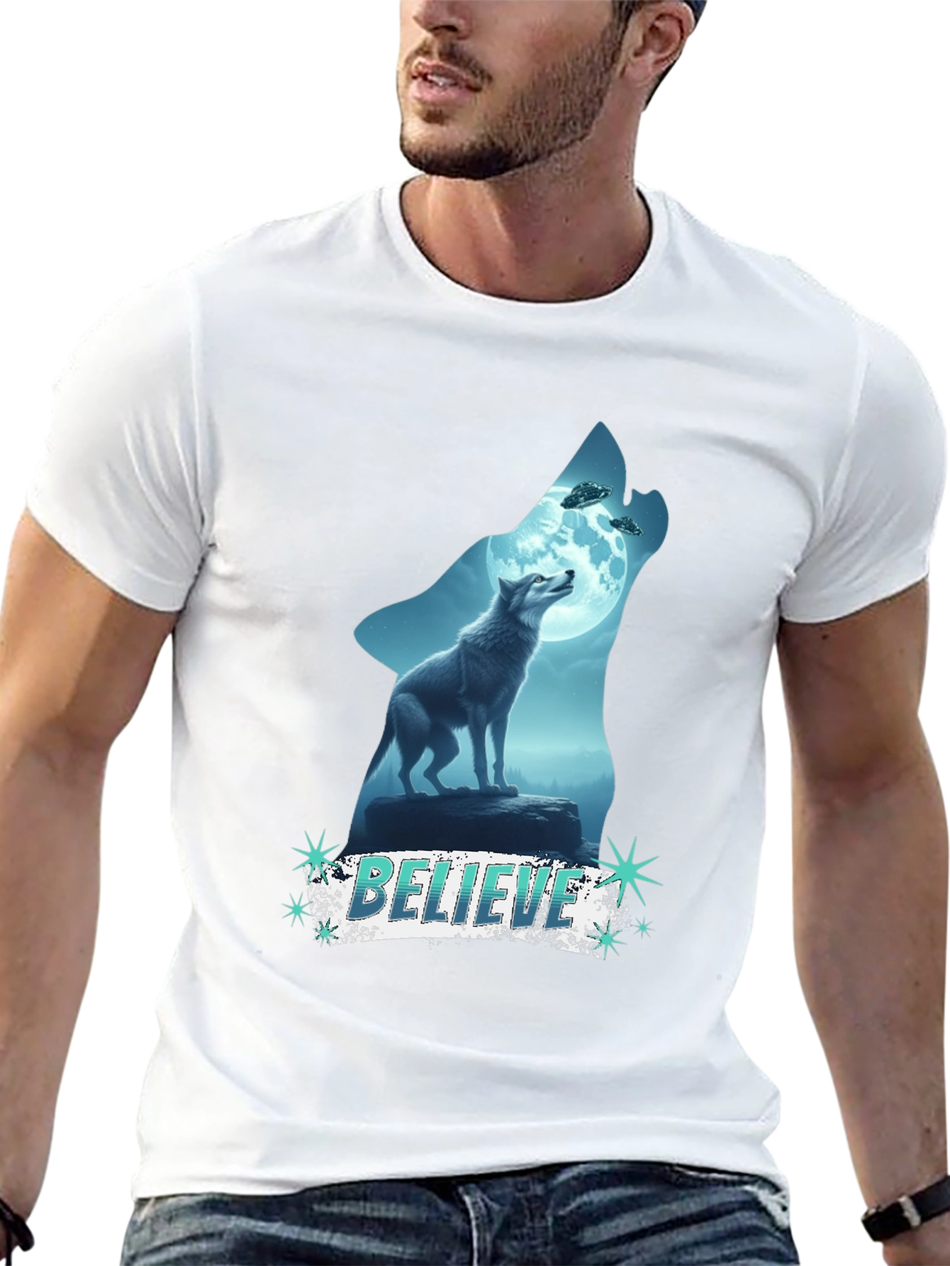 Believe Wolf UFO Graphic Tee