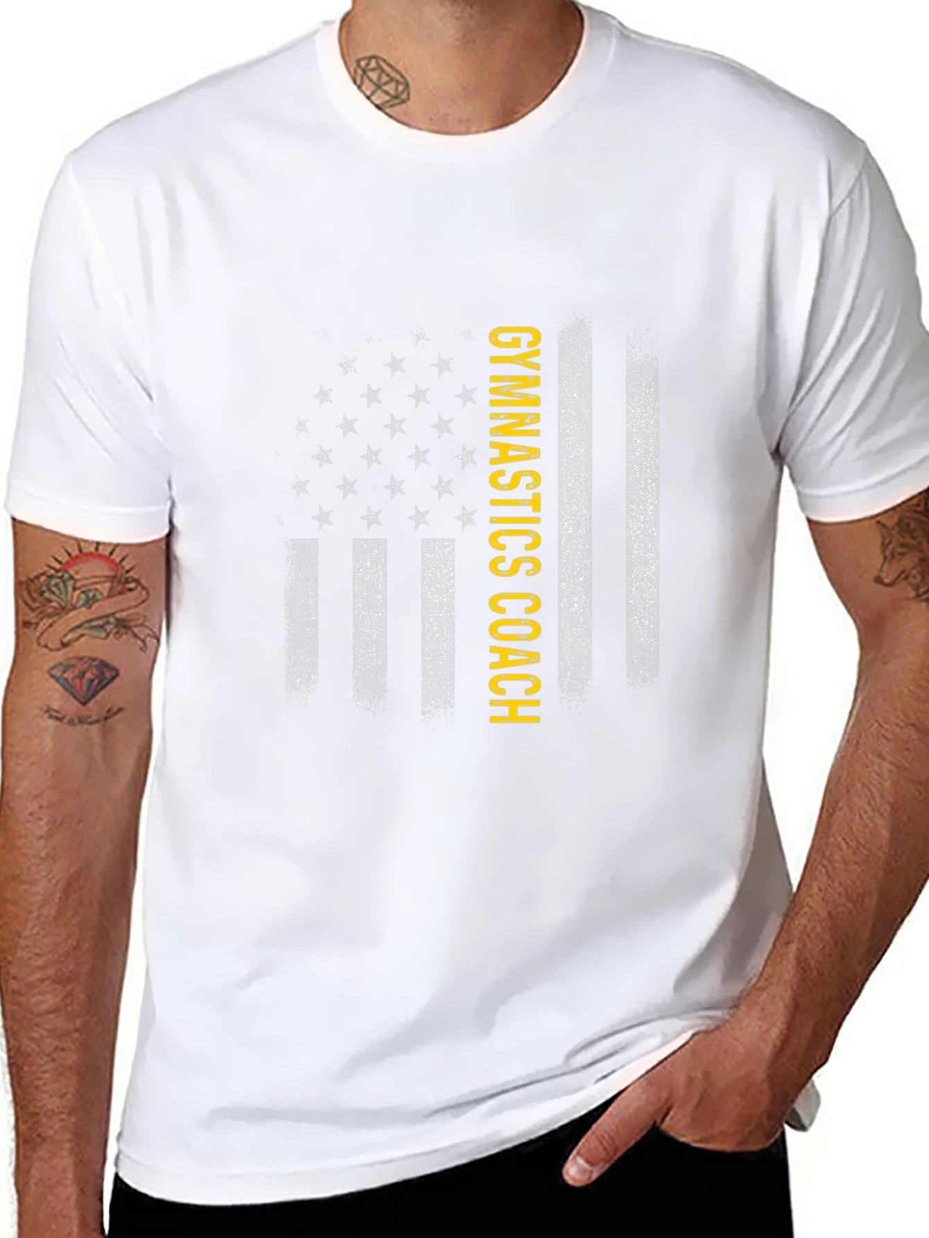 Gymnastics Coach T-Shirt - American Flag Design