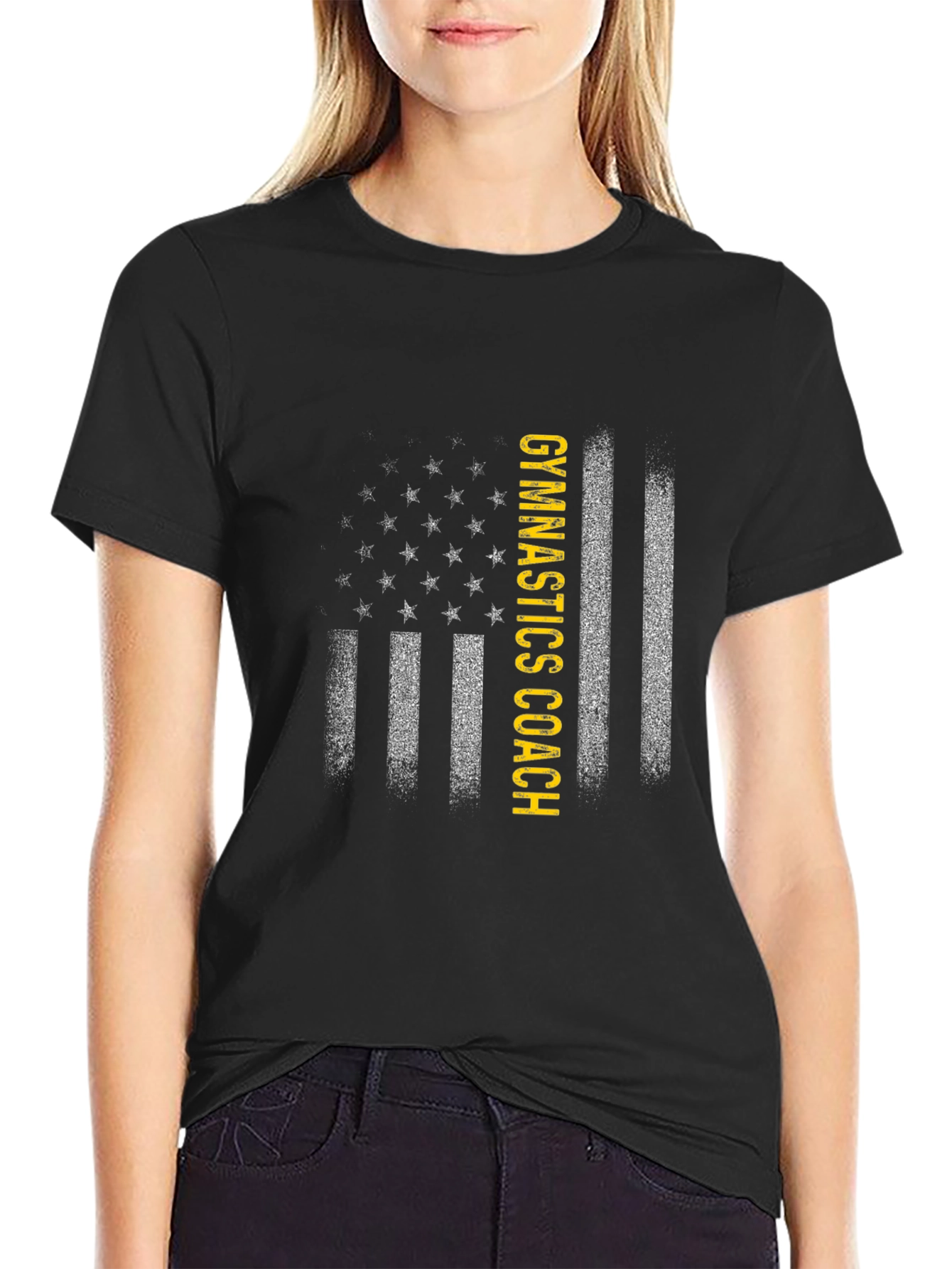 Gymnastics Coach T-Shirt - American Flag Design