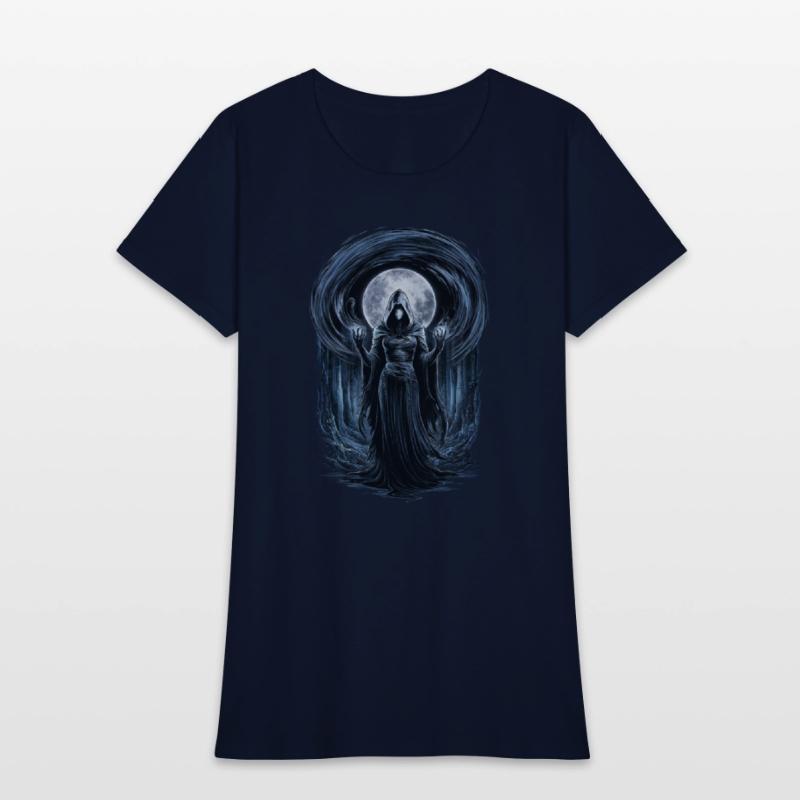 Enigmatic Sorceress Under the Moonlit Forest