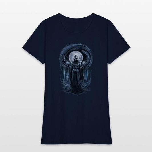 Enigmatic Sorceress Under the Moonlit Forest