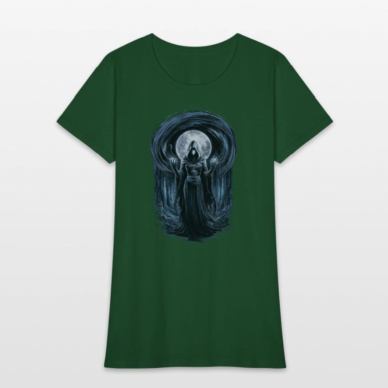 Enigmatic Sorceress Under the Moonlit Forest