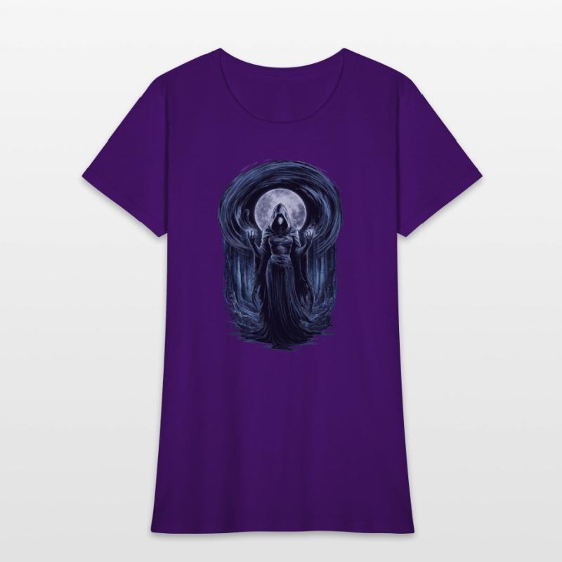 Enigmatic Sorceress Under the Moonlit Forest