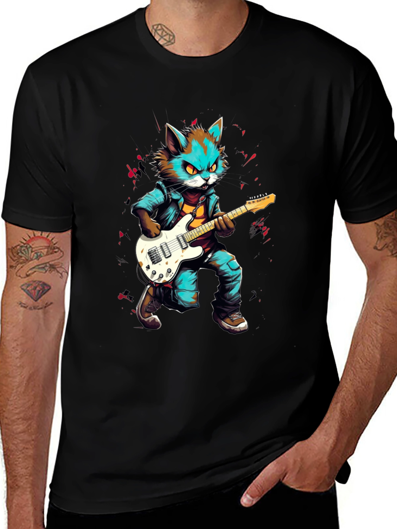 Rockstar Cat Graphic Tee - Cool & Unique Design