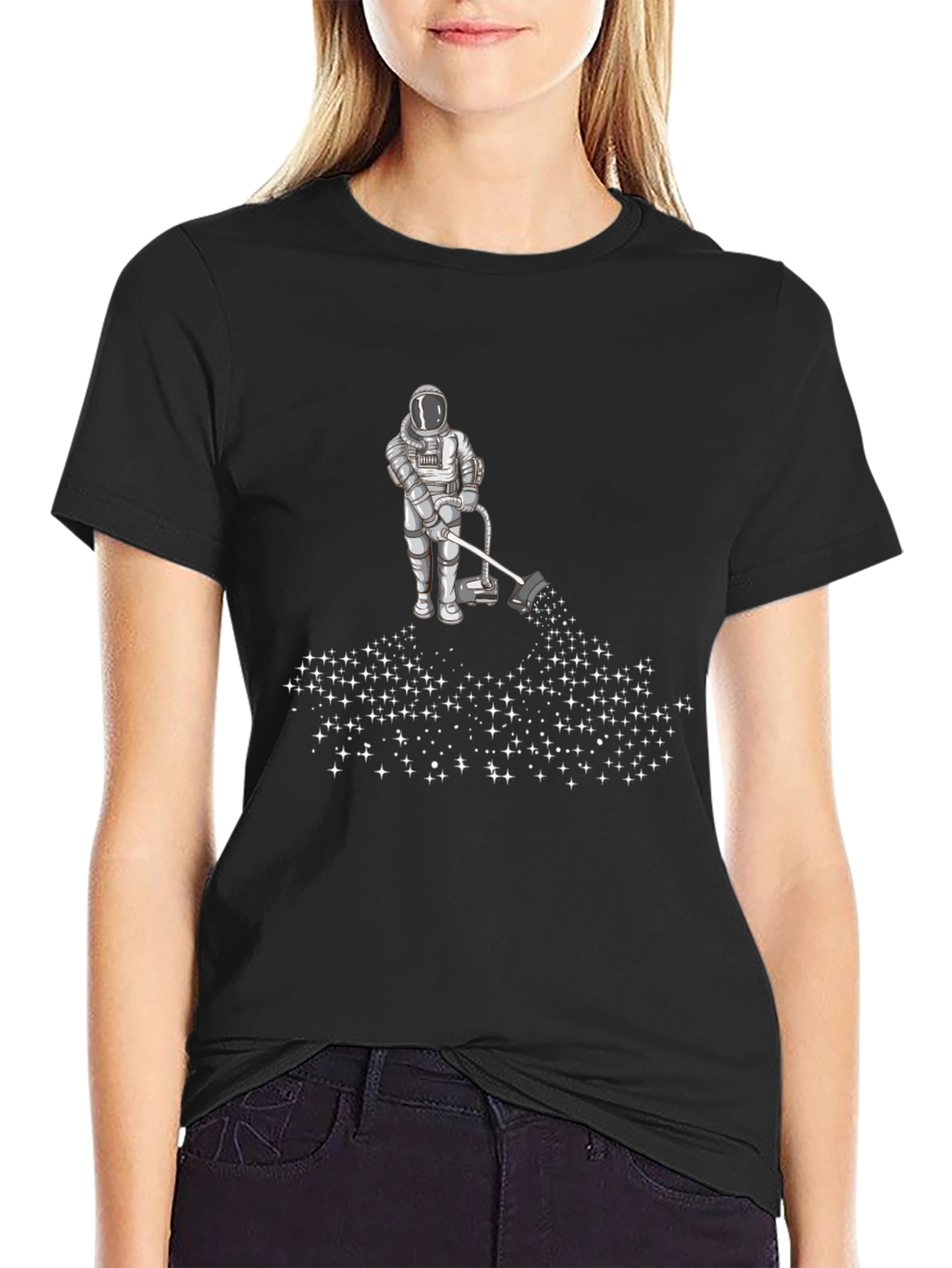 Astronaut Vacuuming Stars Graphic Tee - Black