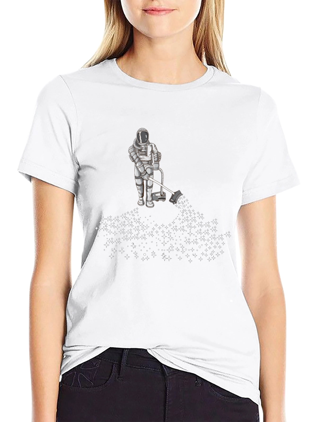Astronaut Vacuuming Stars Graphic Tee - Black