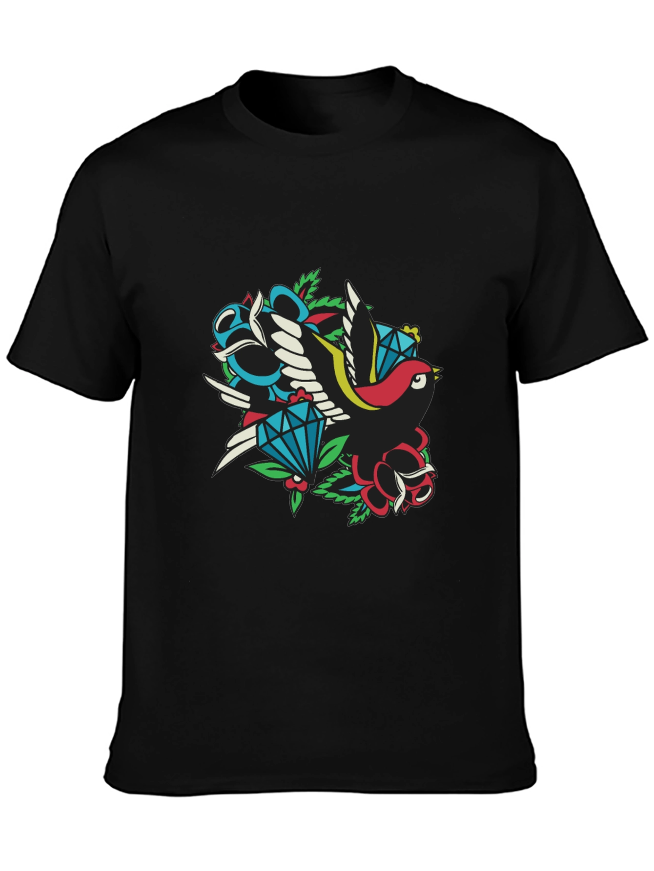 Retro Tattoo Style Bird & Gem Graphic Tee