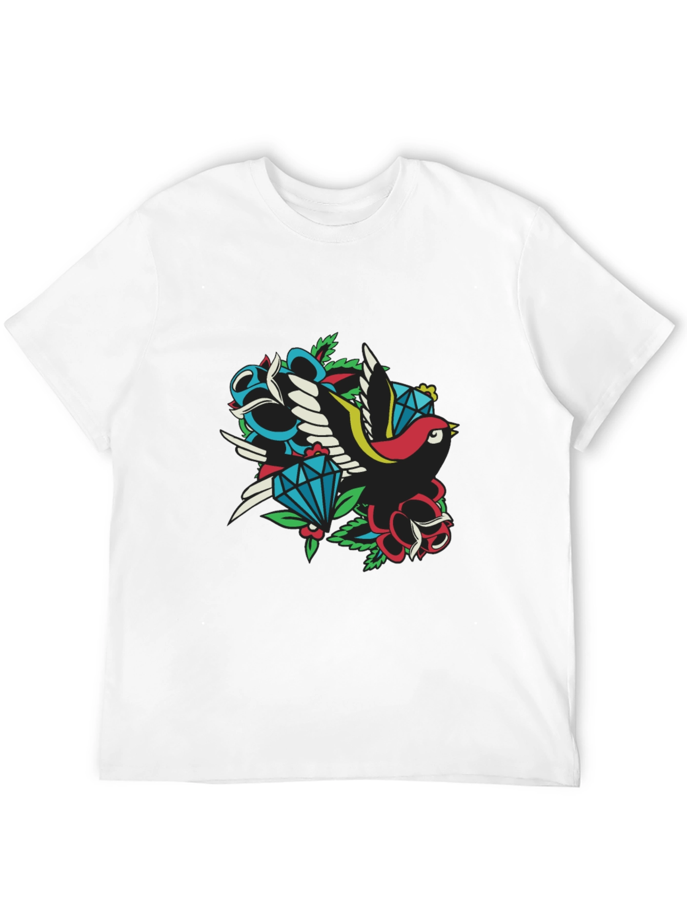 Retro Tattoo Style Bird & Gem Graphic Tee