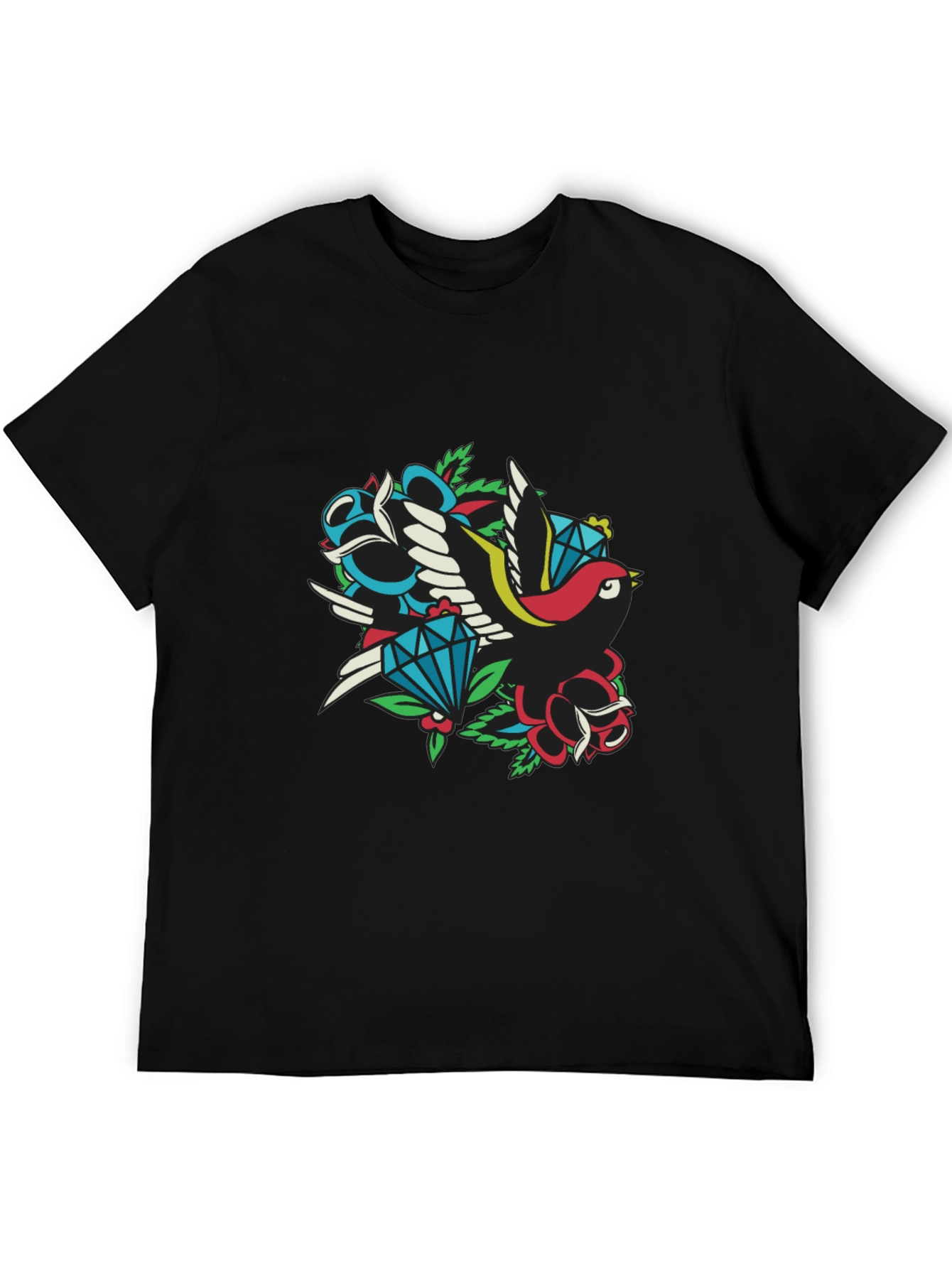Retro Tattoo Style Bird & Gem Graphic Tee